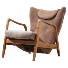 Lounge Chair in Soft Beige Velvet Upholstery