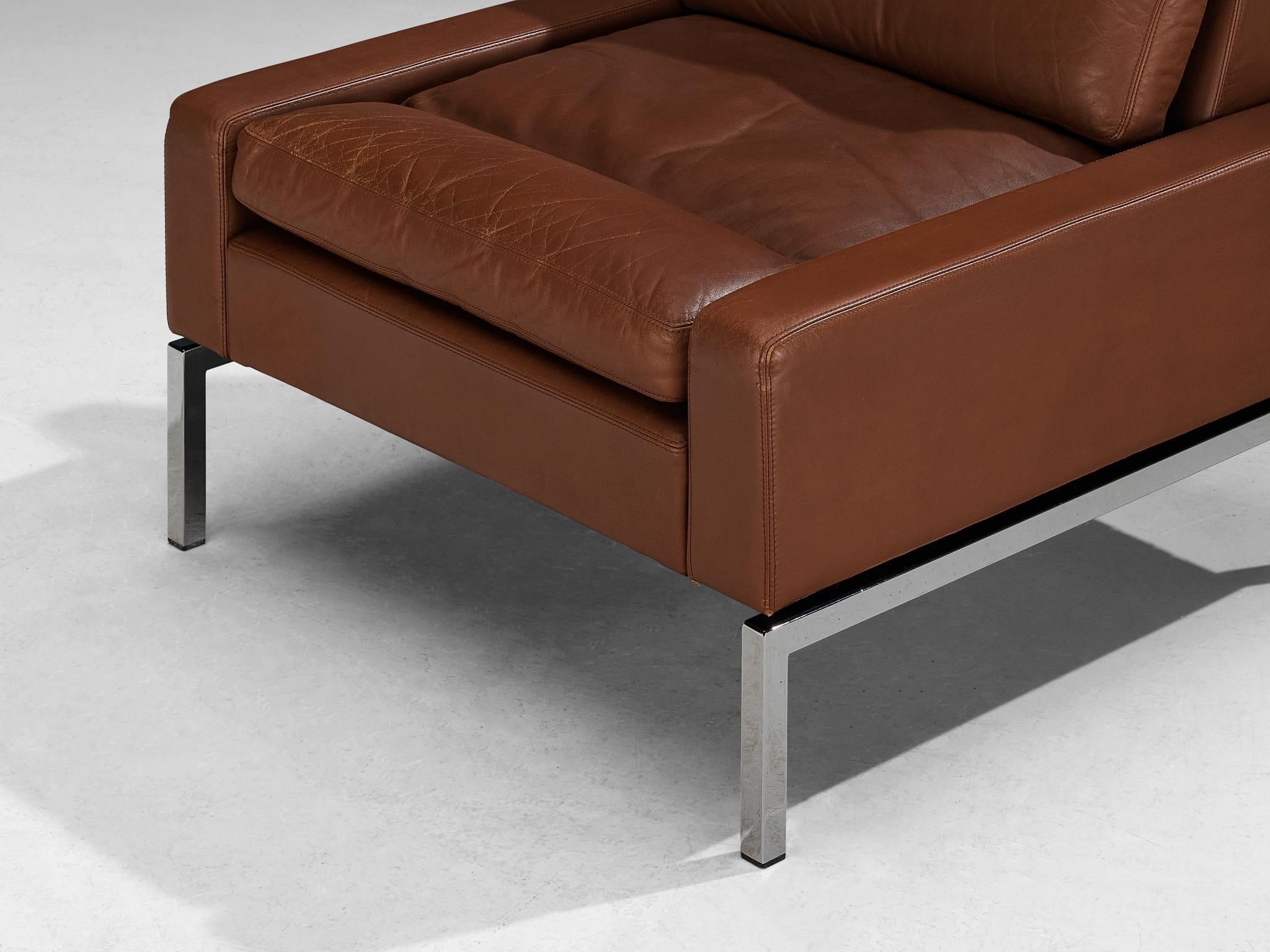 Post-Modern Lounge Chair in Steel and Brown Leather  For Sale