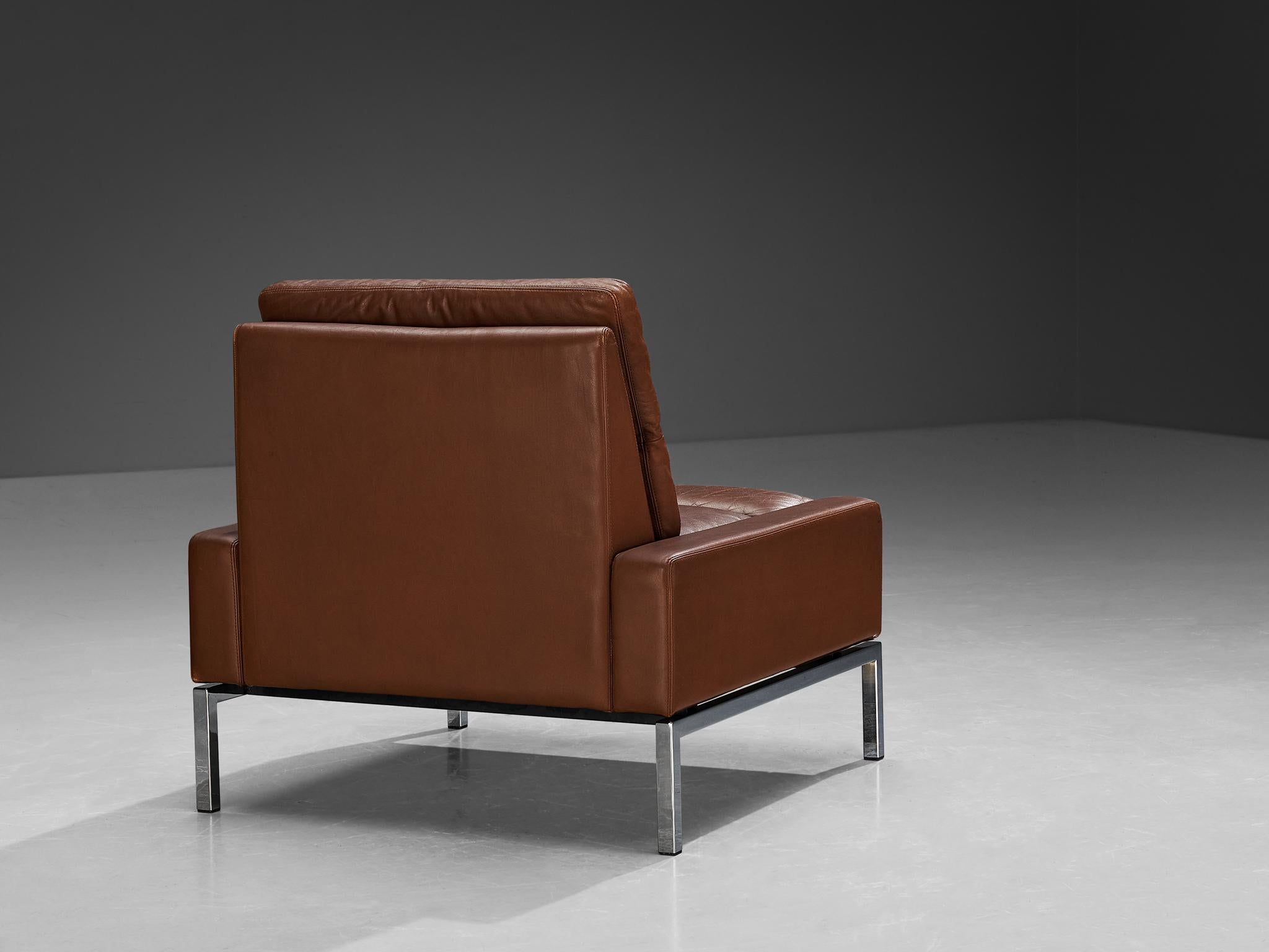 Lounge Chair in Steel and Brown Leather  For Sale 1