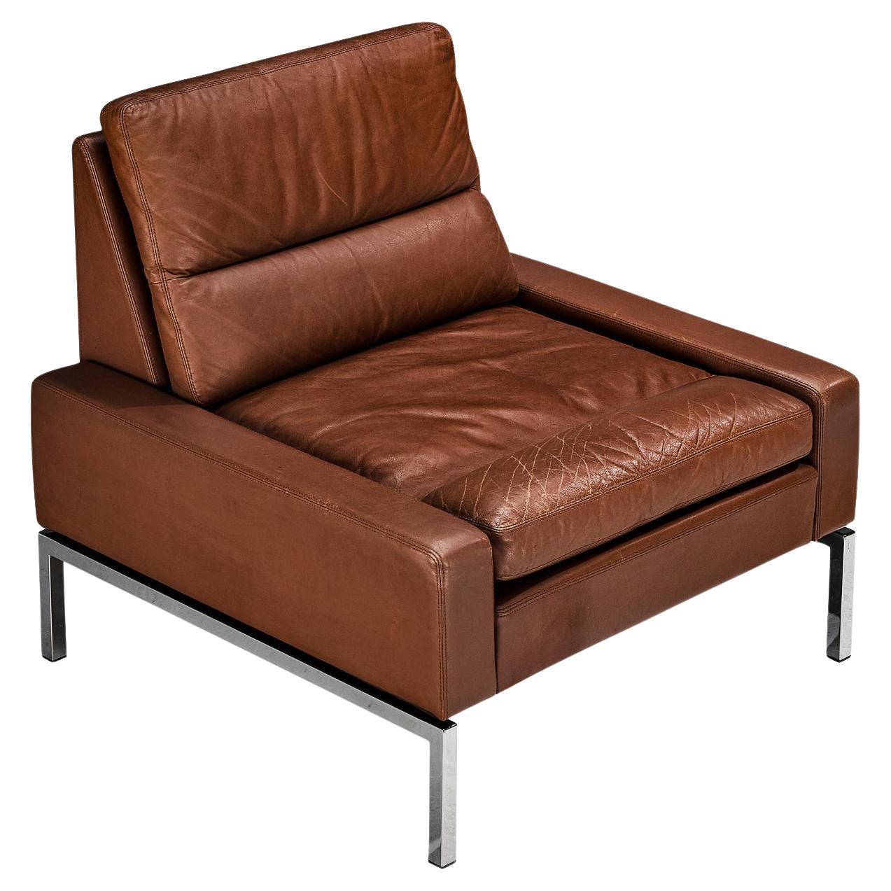 Lounge Chair in Steel and Brown Leather  For Sale