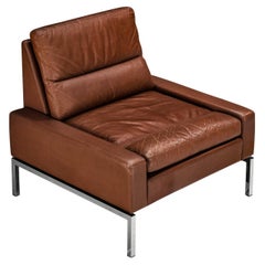 Lounge Chair in Steel and Brown Leather 