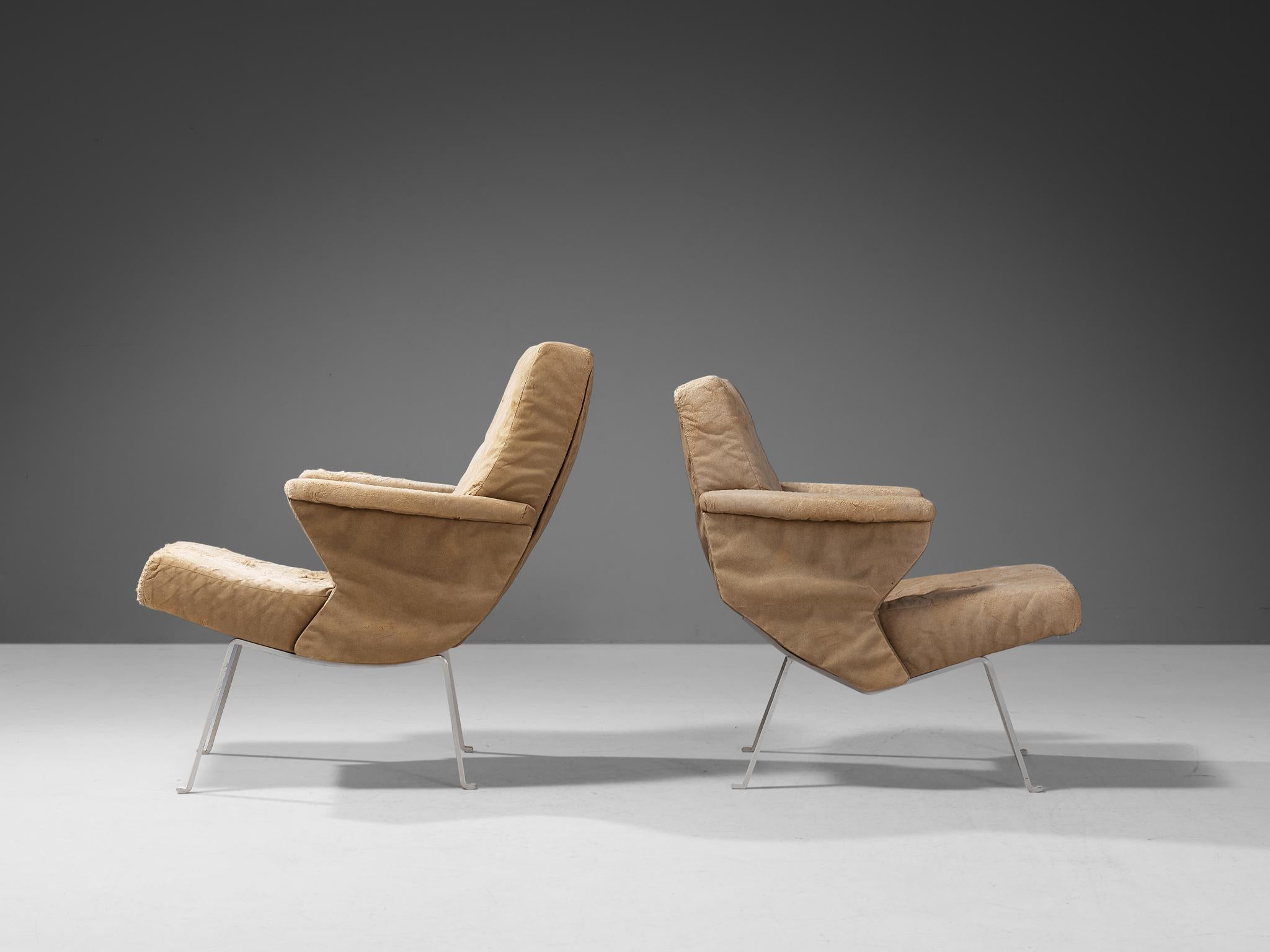 Mid-Century Modern Lounge Chairs in Beige Upholstery