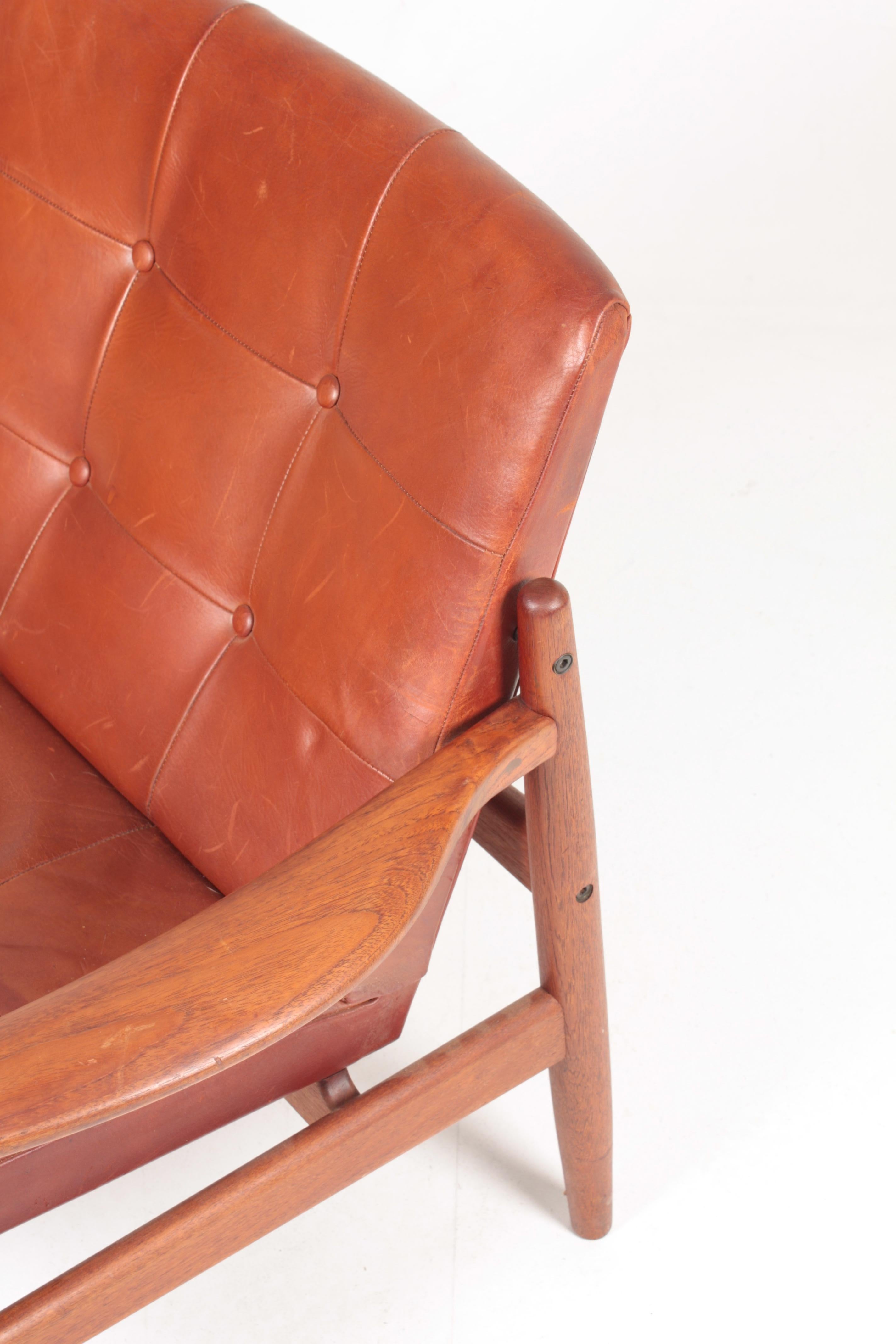 Lounge Chair in Teak and Patinated Leather by Tove & Edvard Kindt-Larsen, 1960s In Good Condition In Lejre, DK