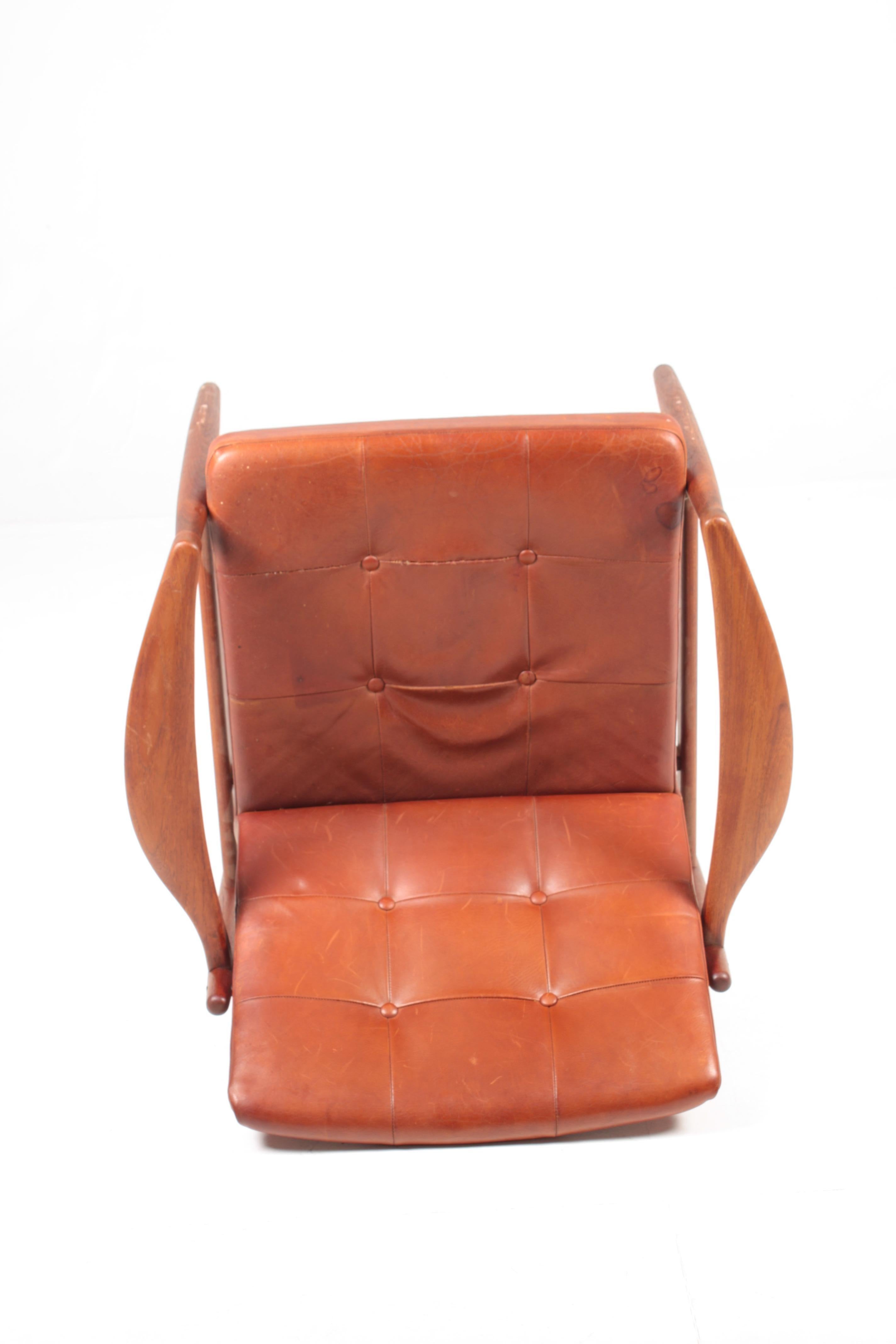 Lounge Chair in Teak and Patinated Leather by Tove & Edvard Kindt-Larsen, 1960s 2