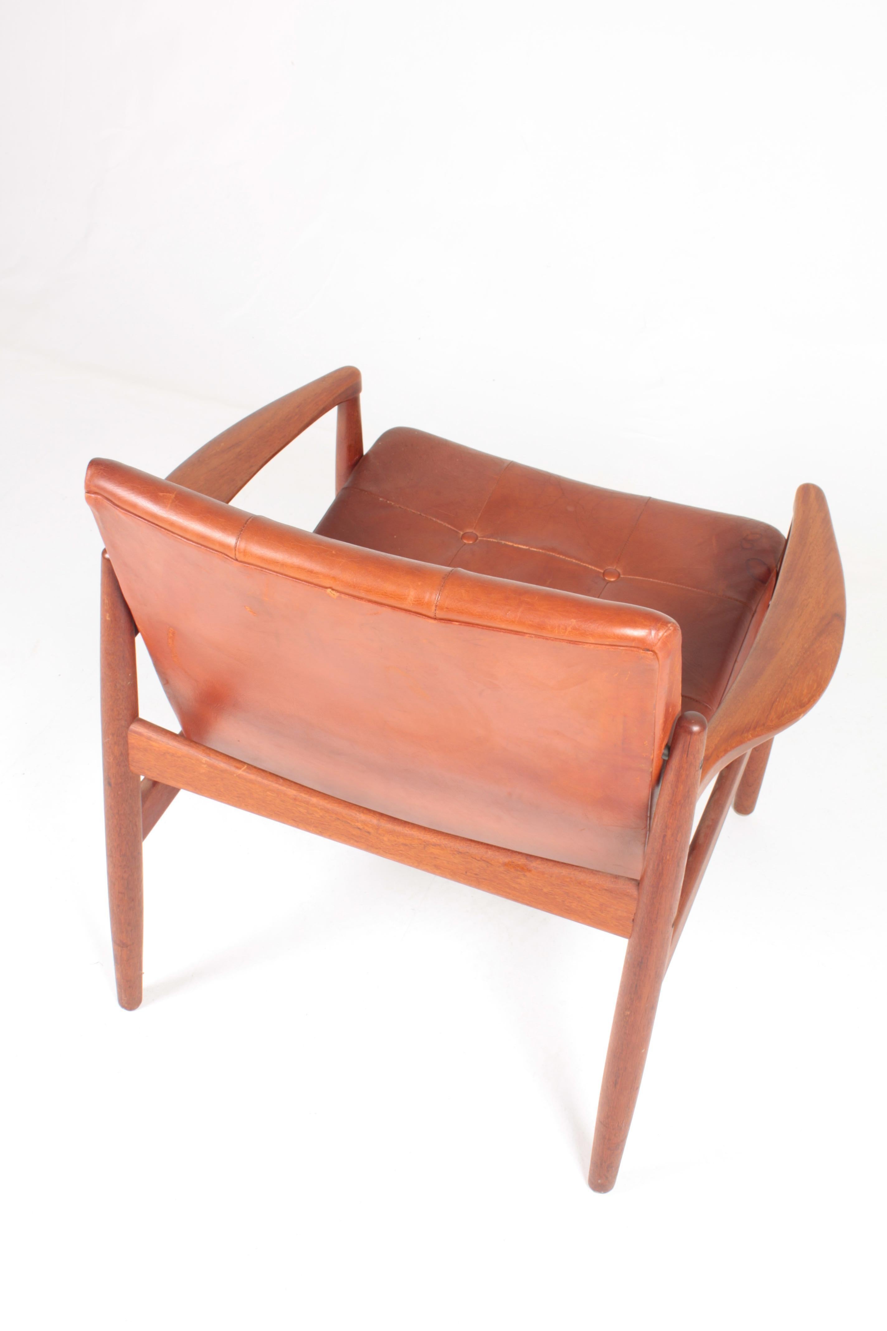 Lounge Chair in Teak and Patinated Leather by Tove & Edvard Kindt-Larsen, 1960s 3