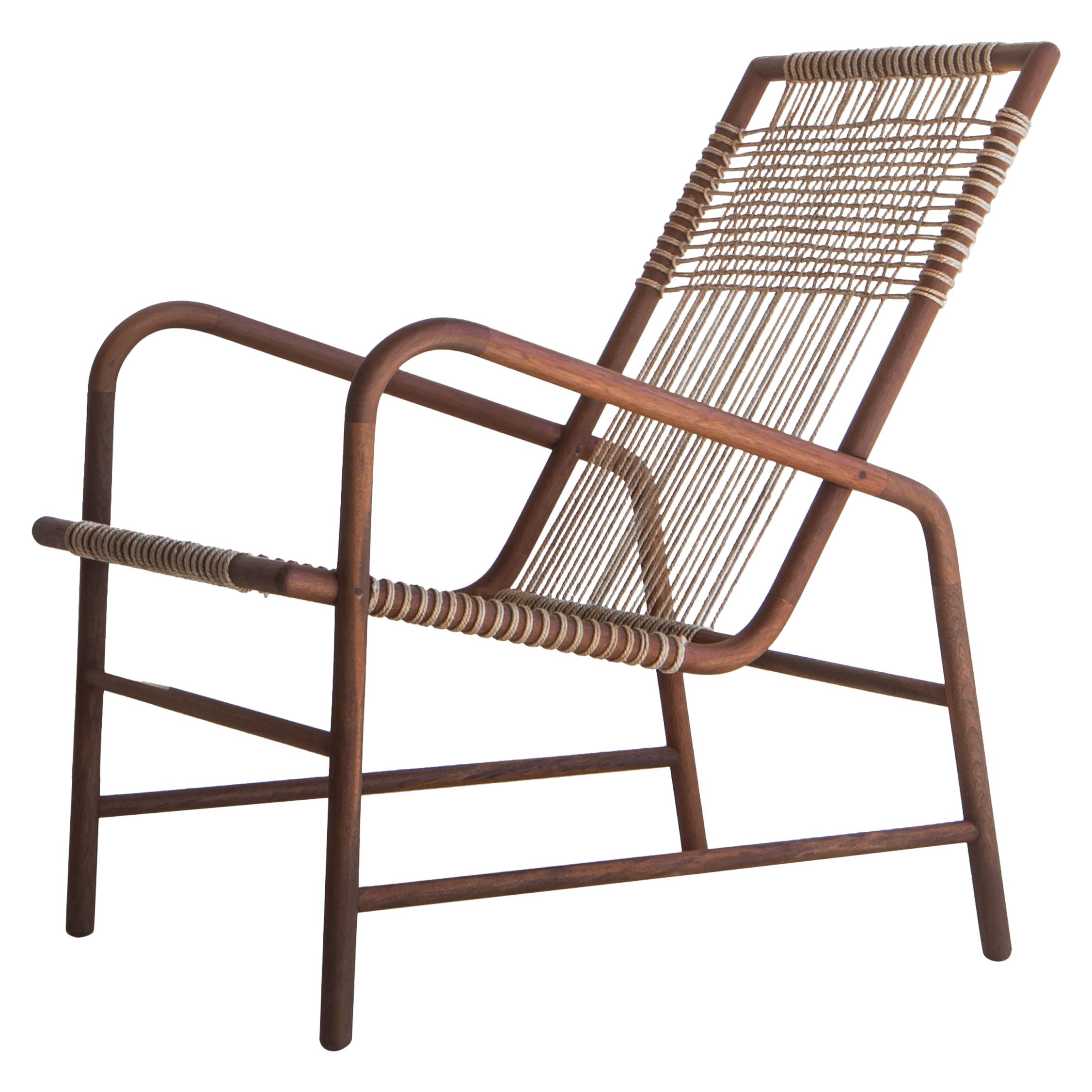 Lounge Chair in Teak with Woven Seat in Rope Handmade by Studio Mumbai For Sale