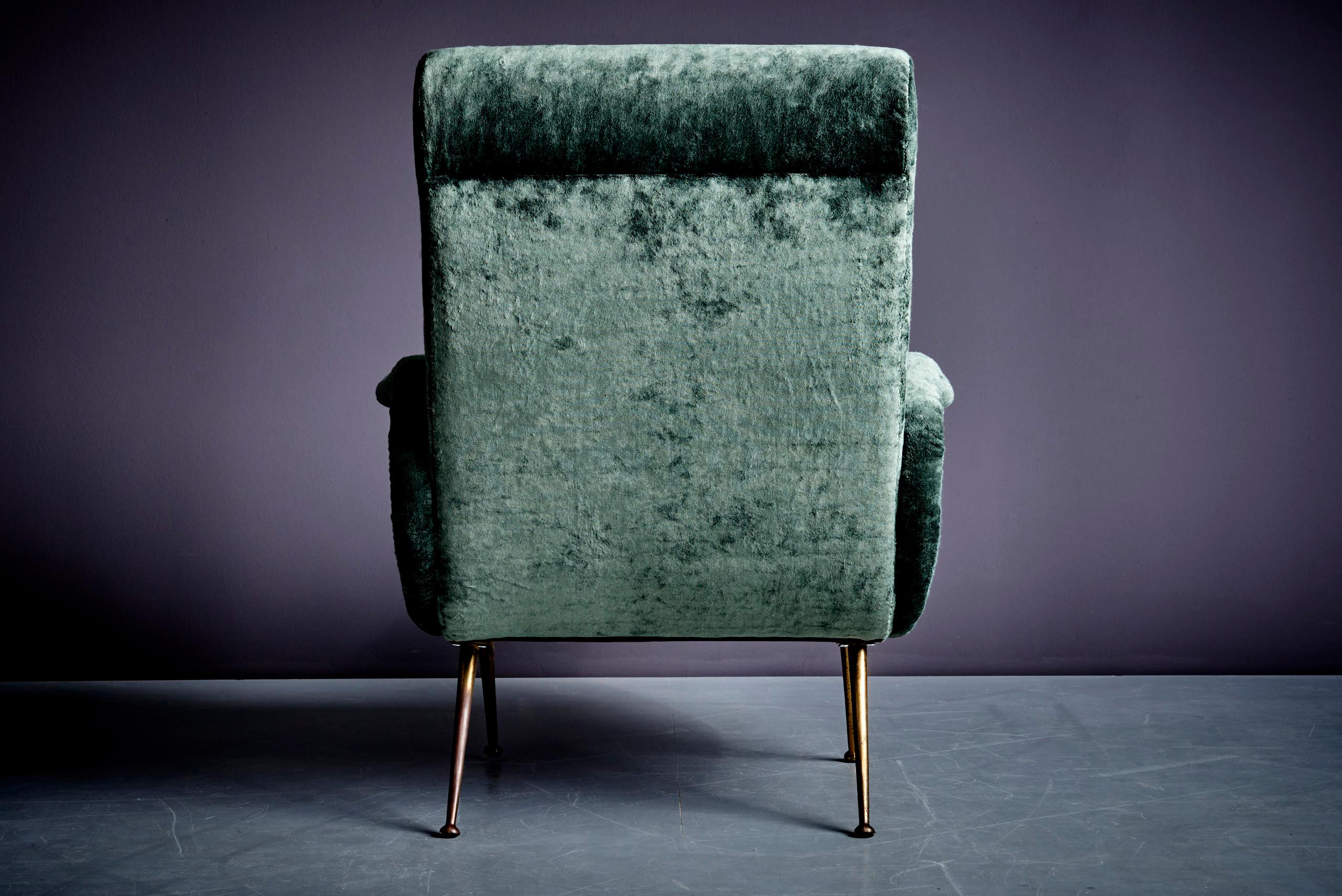 Lounge Chair in the manner of Marco Zanuso upholstered in green Velvet 2