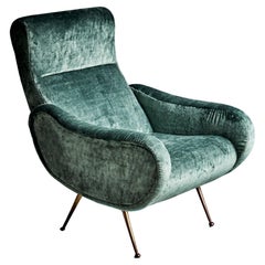 Lounge Chair in the manner of Marco Zanuso upholstered in green Velvet