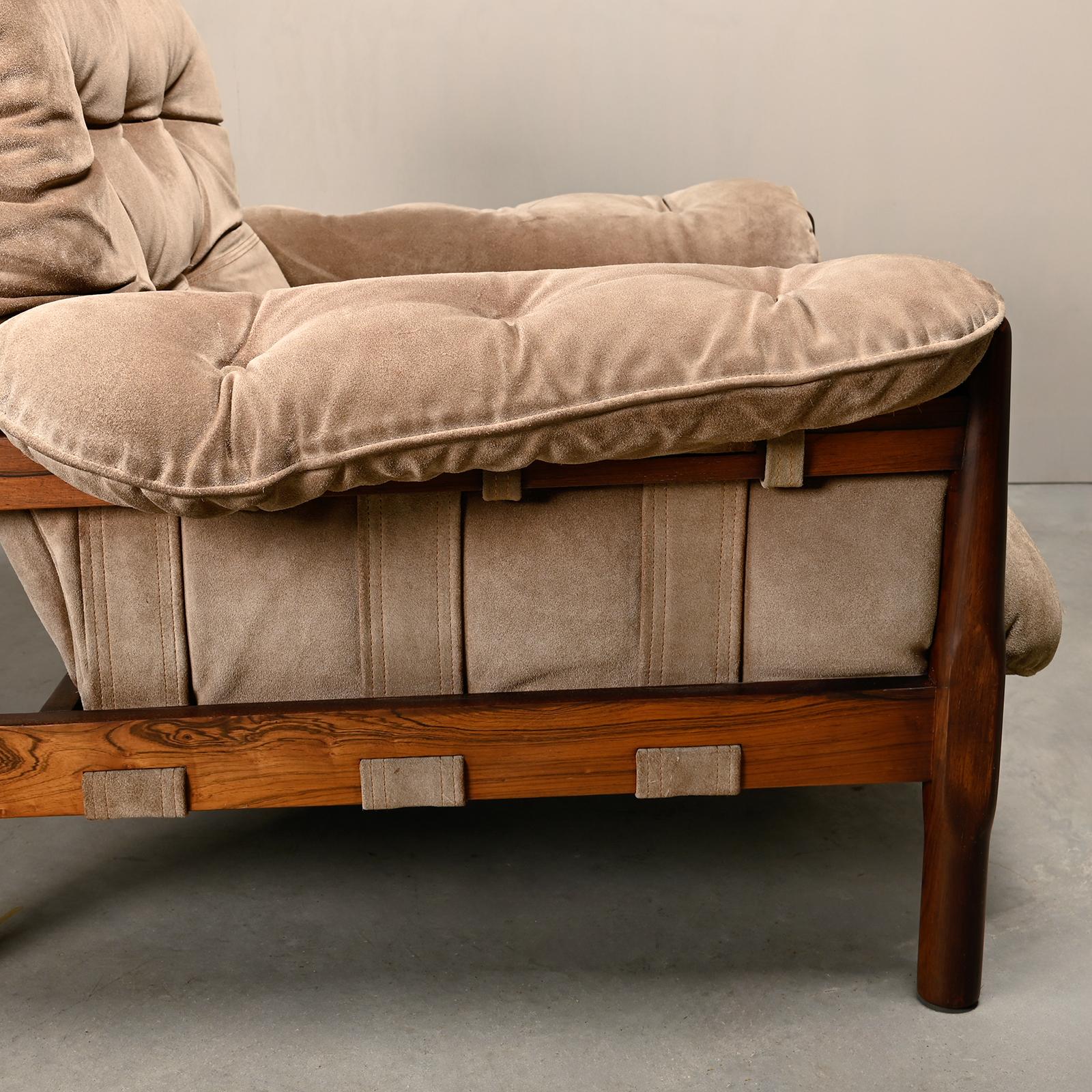 Loungesessel in der Art von Percival Lafer und Jean Gillon, Palisander und Wildleder im Angebot 11