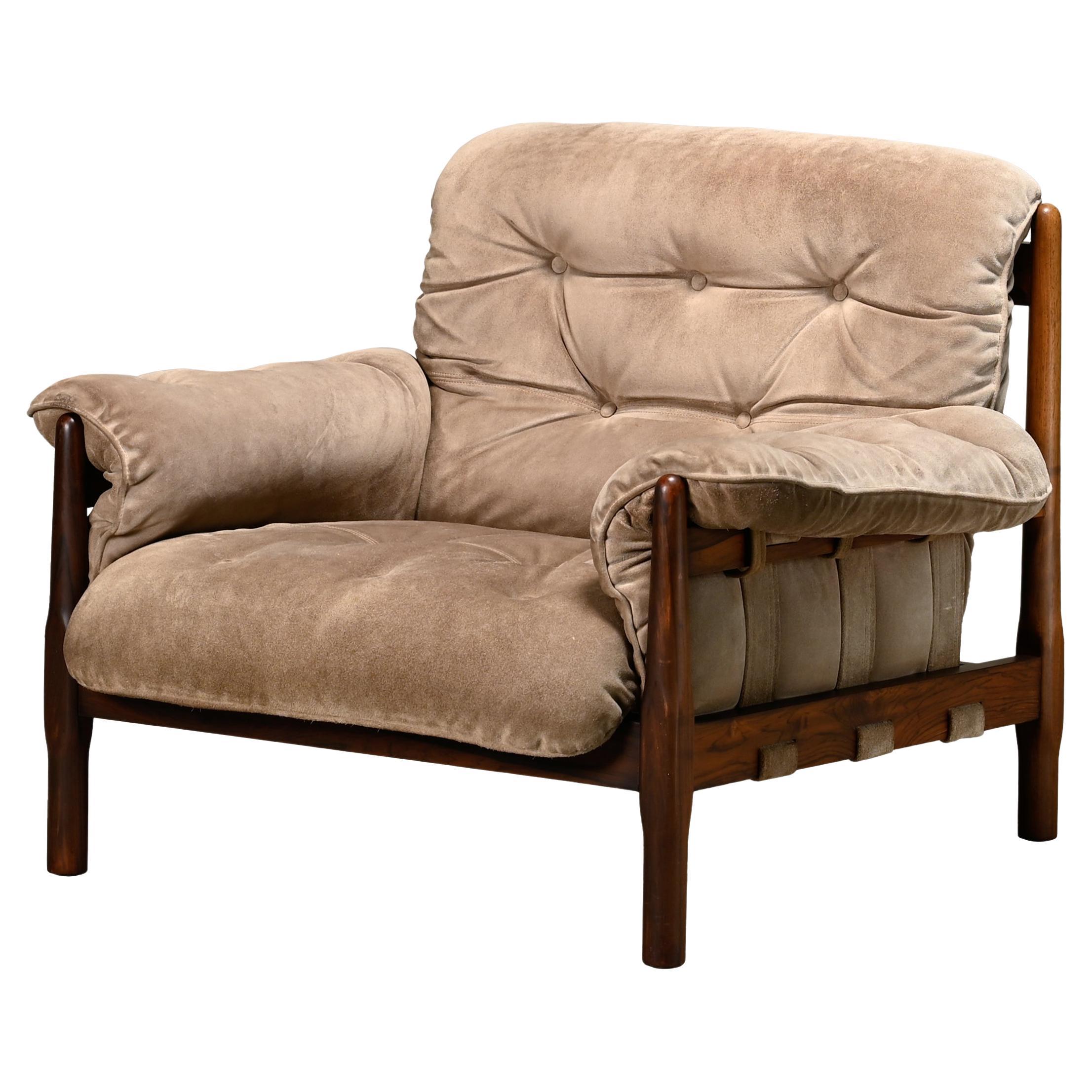 Chaise longue à la manière de Percival Lafer et Jean Gillon, bois de rose et daim