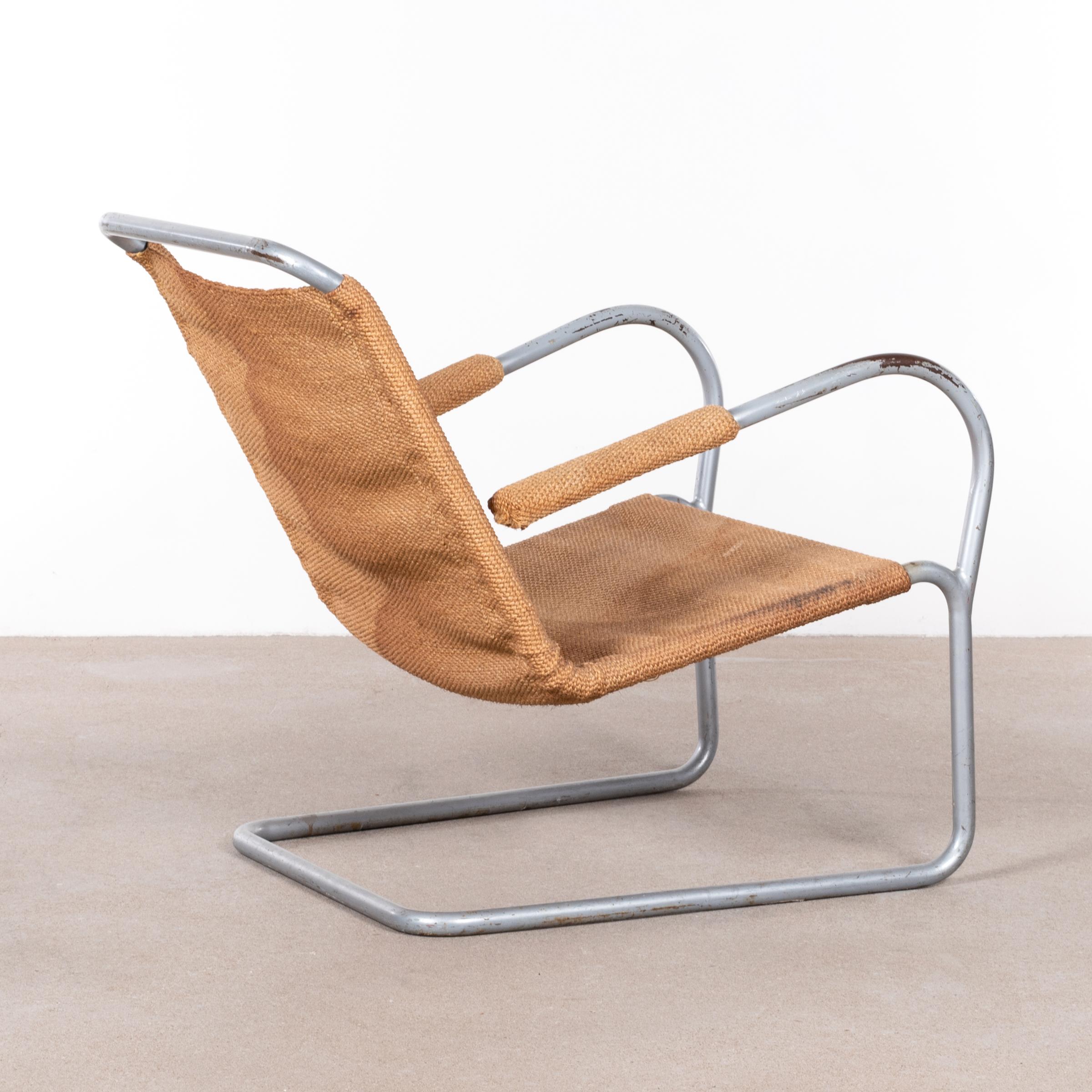 Dutch Lounge Chair in Tube Steel and Burlap by Bas Van Pelt, Netherlands