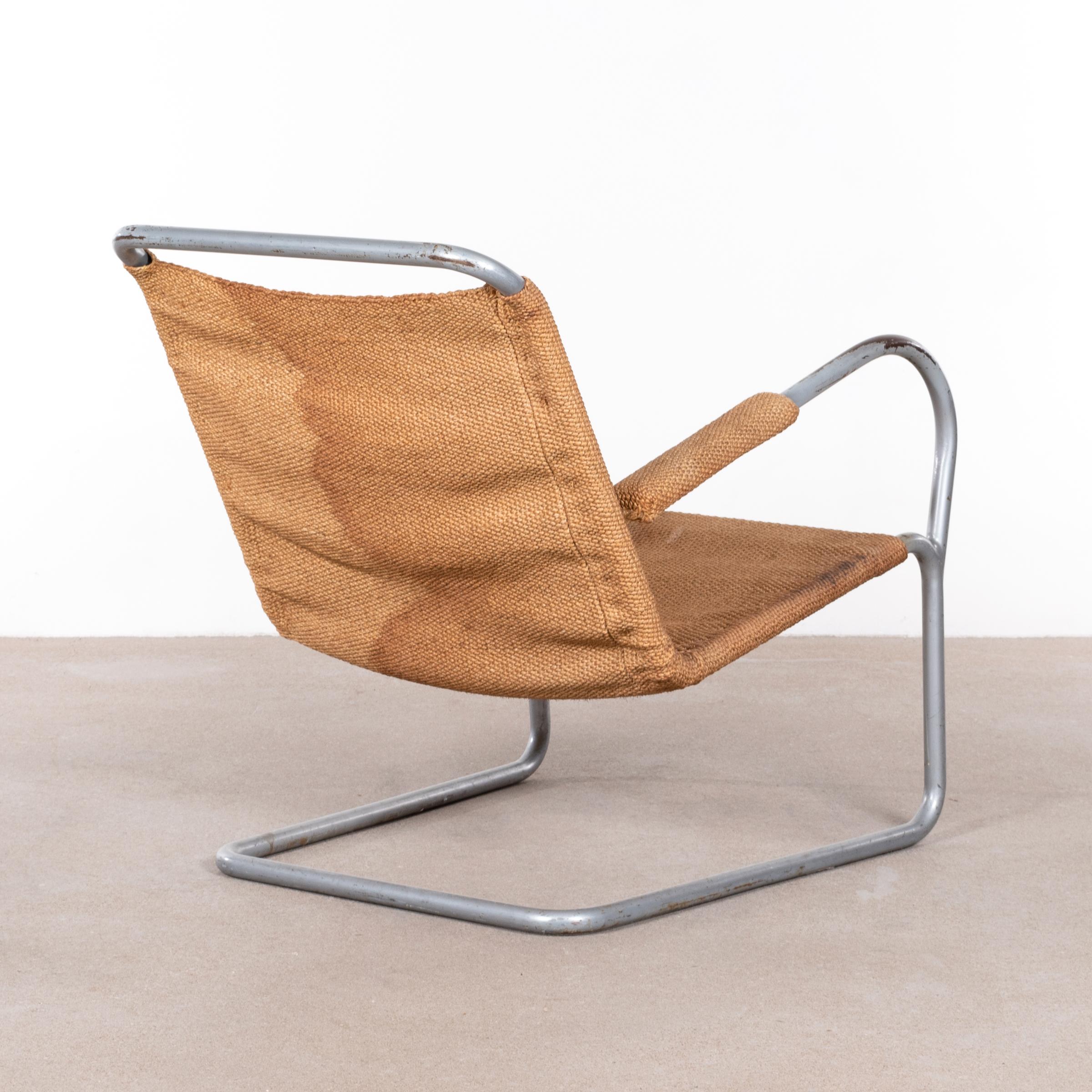 Lounge Chair in Tube Steel and Burlap by Bas Van Pelt, Netherlands In Fair Condition In Amsterdam, NL