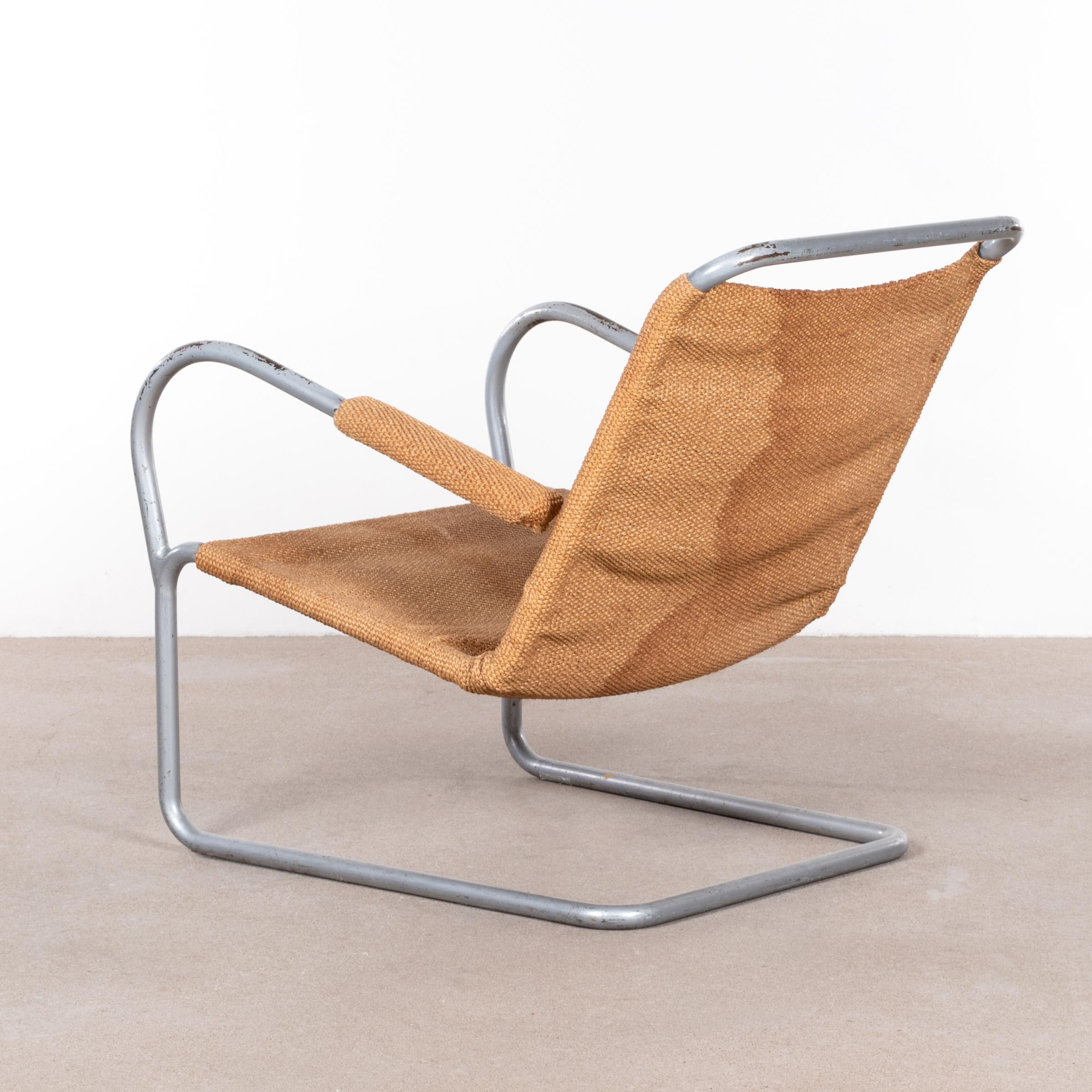 Lounge Chair in Tube Steel and Burlap by Bas Van Pelt, Netherlands In Fair Condition In Amsterdam, NL