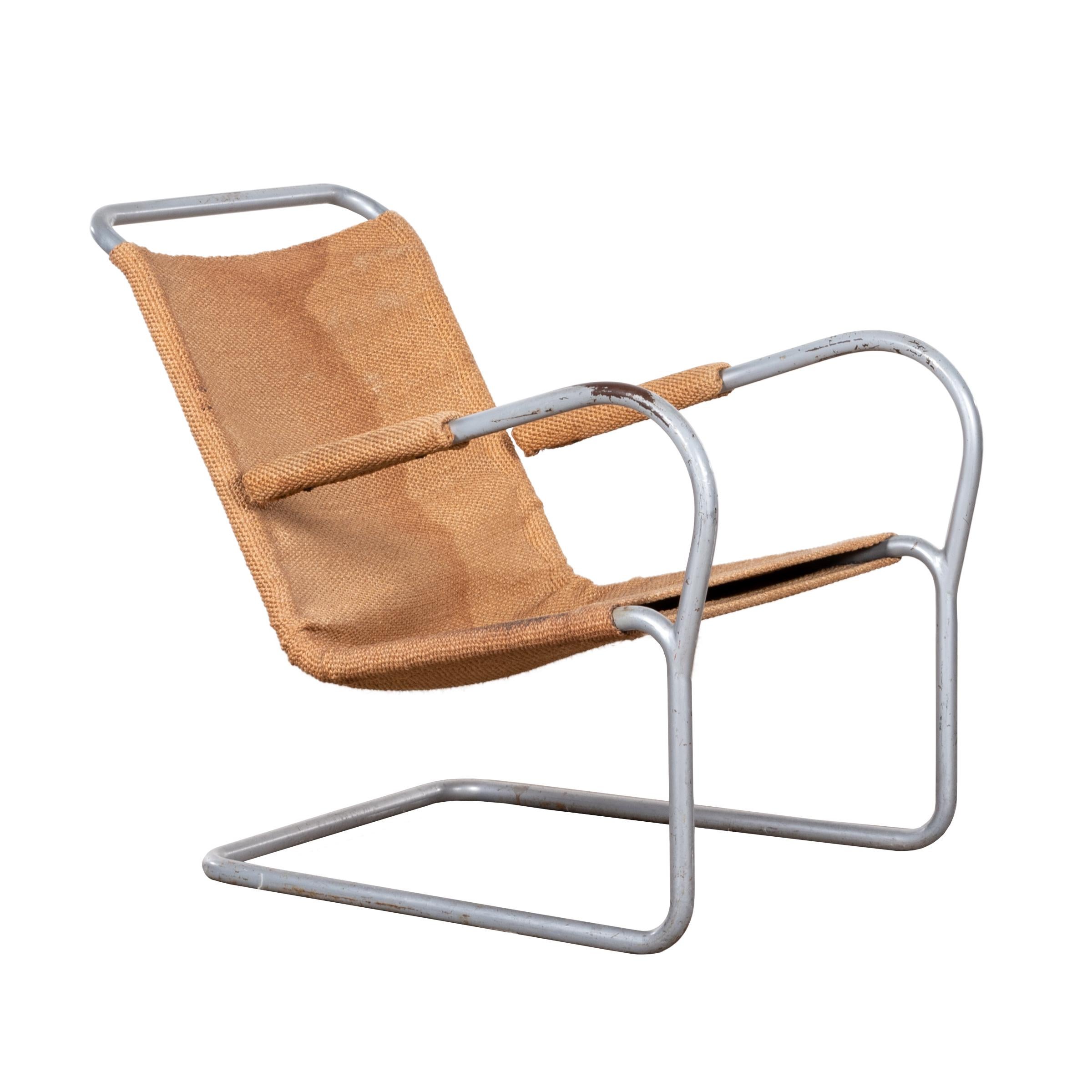 Lounge Chair in Tube Steel and Burlap by Bas Van Pelt, Netherlands