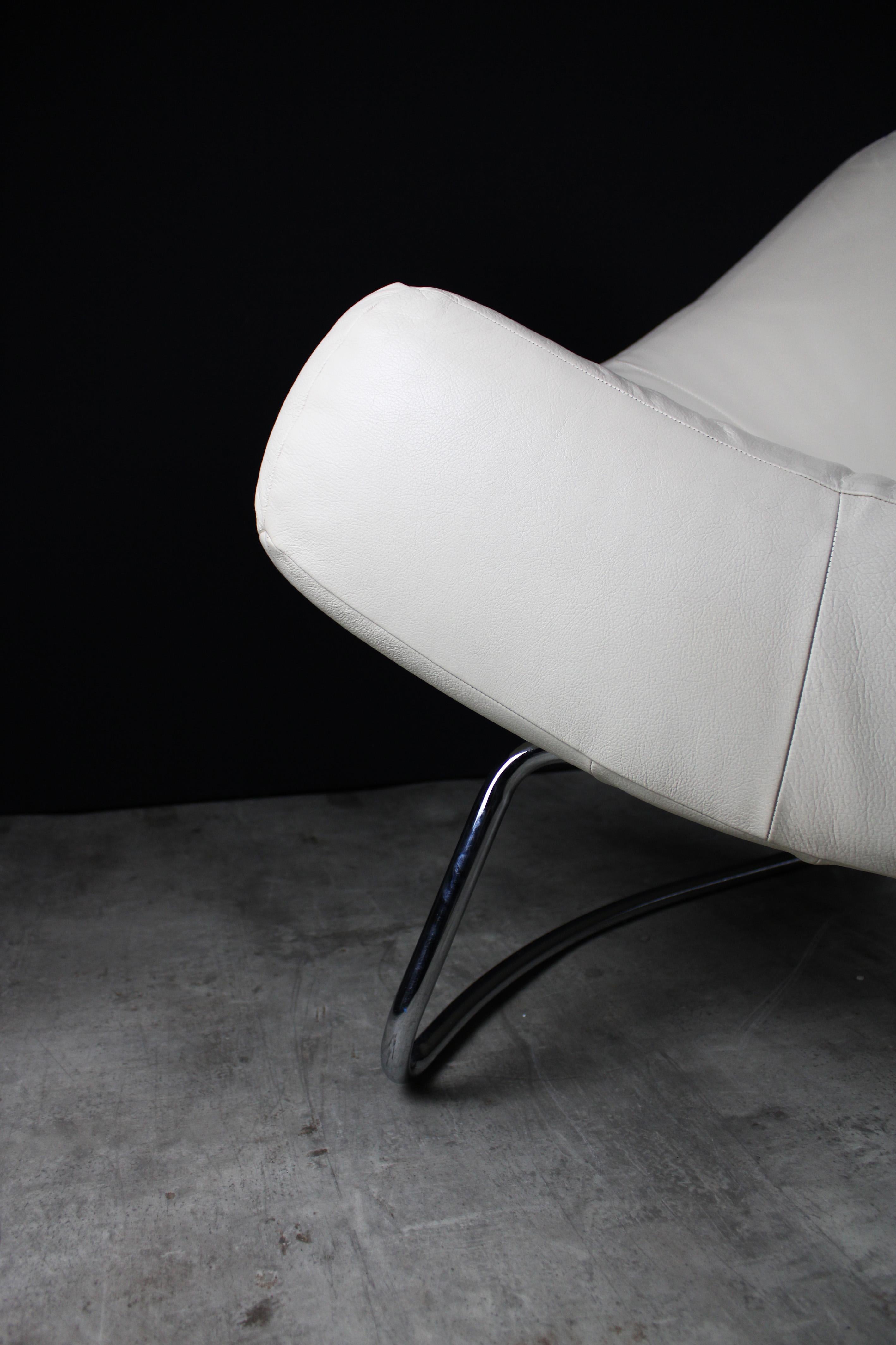 Stainless Steel Lounge Chair Incanto Vanilla Leather Post Modern 1990's Italy For Sale