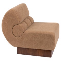 Italian lounge chair in walnut and Schumacher cashmere bouclé, 1970