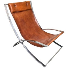 Chaise longue en cuir et chrome par Marcello Cuneo:: Italie:: 1970