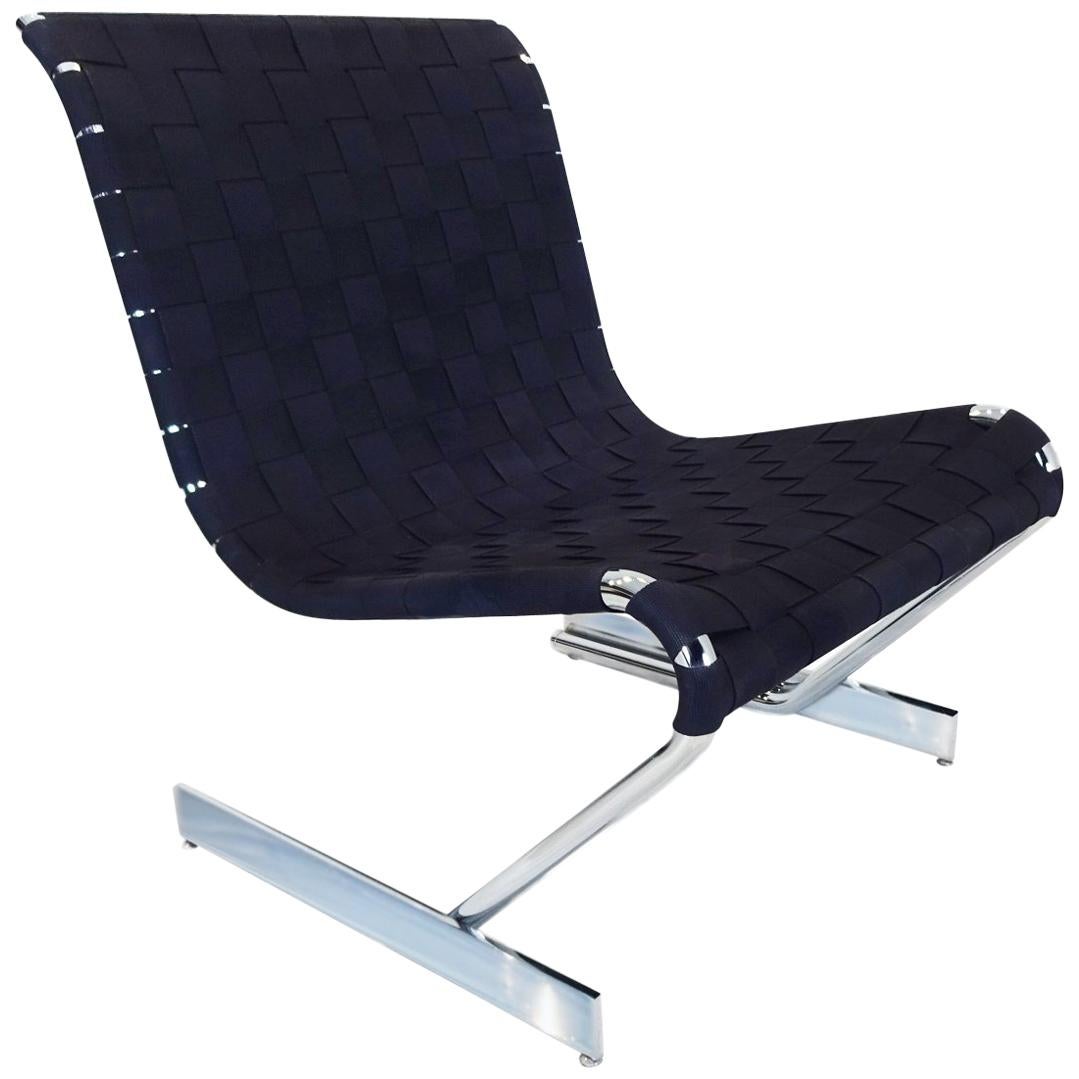 Lounge Chair, Midcentury Scandinavian Cantilever Chrome and Webbing For Sale