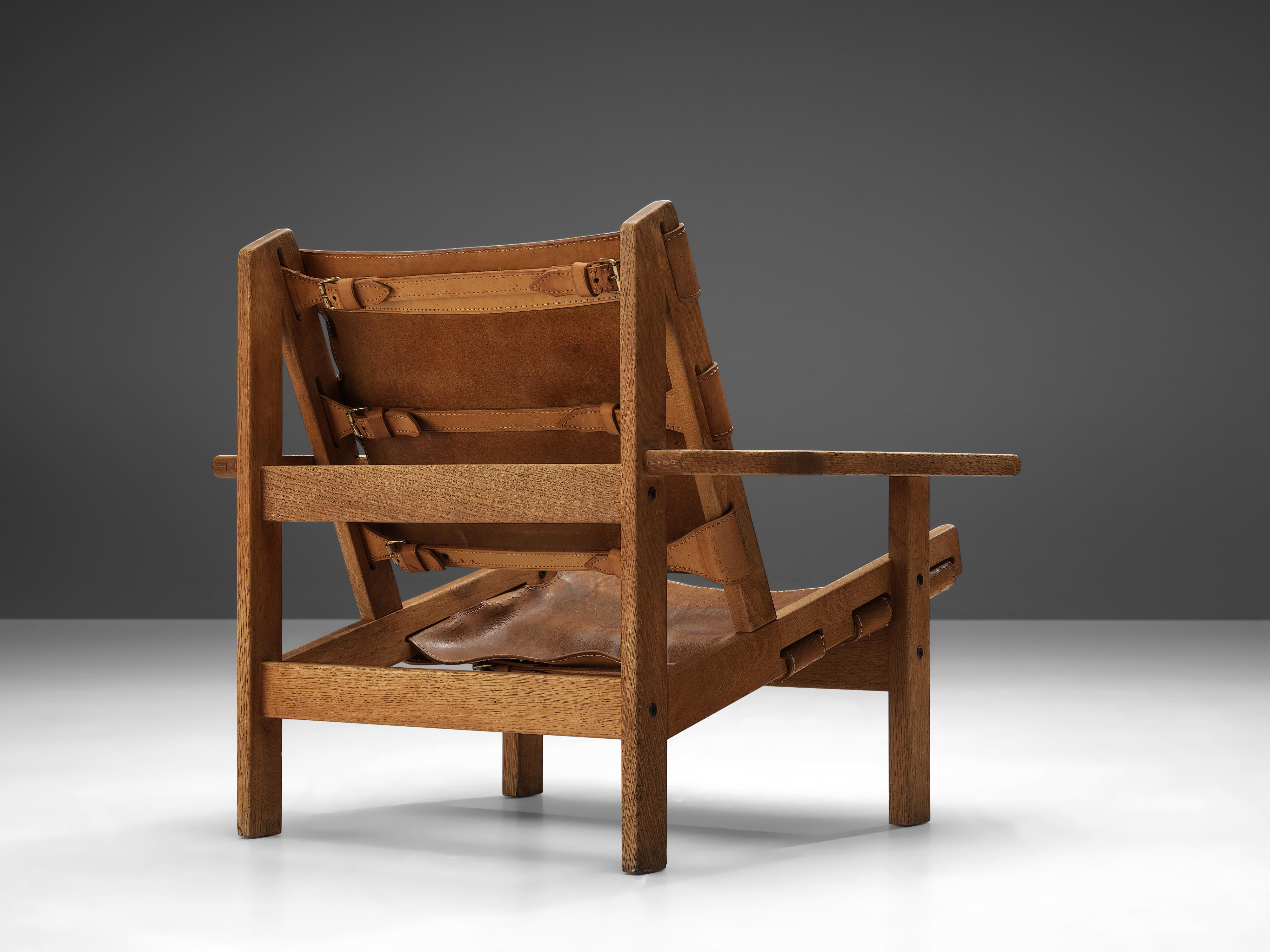 Danish Erling Jessen '168' Lounge Chair in Oak and Cognac Leather