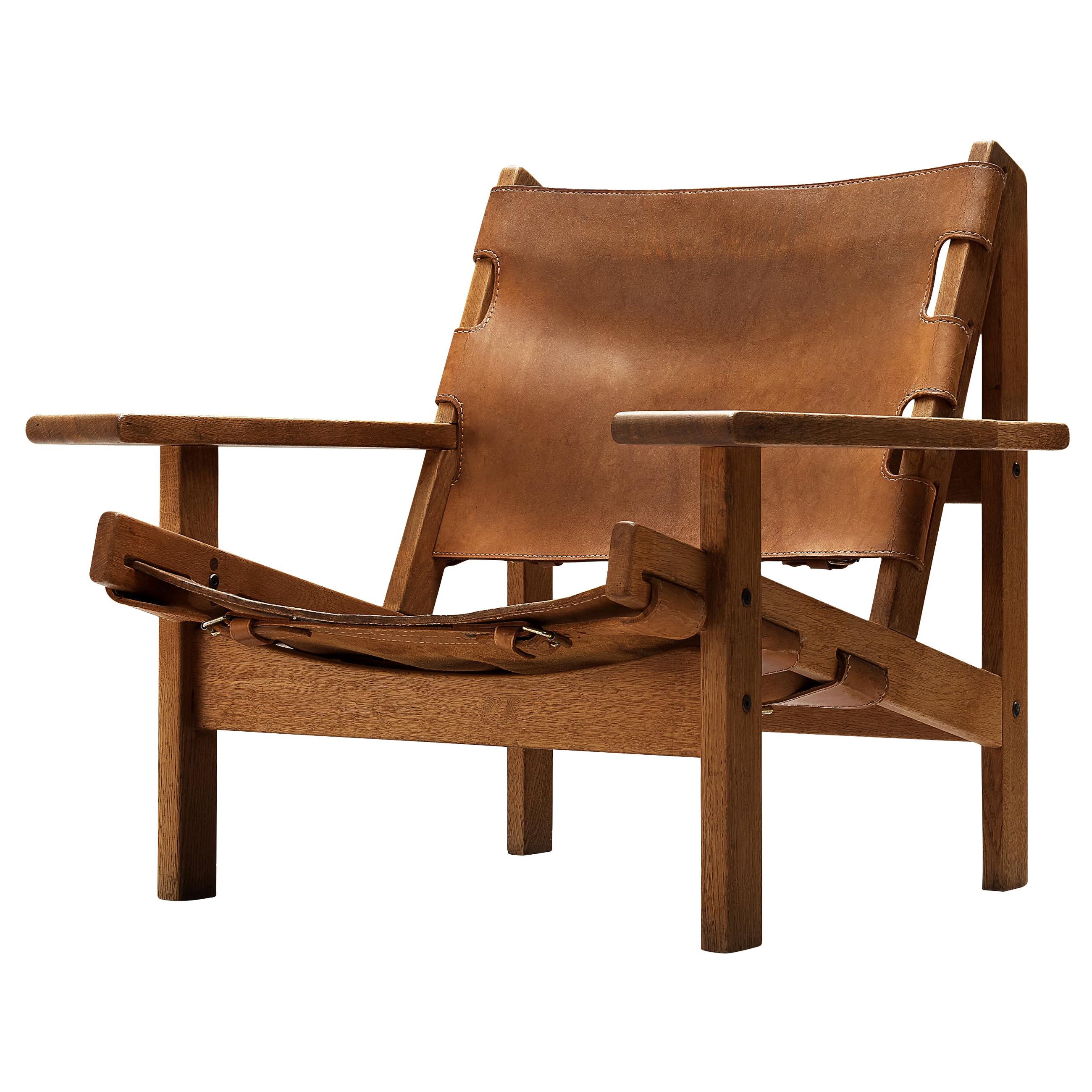 Lounge Chair Model 168 in Oak and Cognac Leather by Erling Jessen