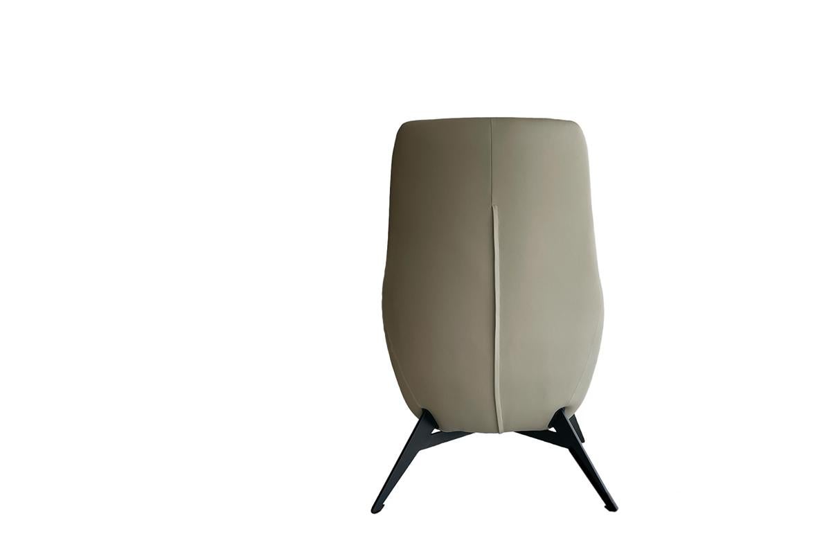 Minimalist Lounge Chair - Modern Sculptural Seating - Faux Leather Taupe For Sale