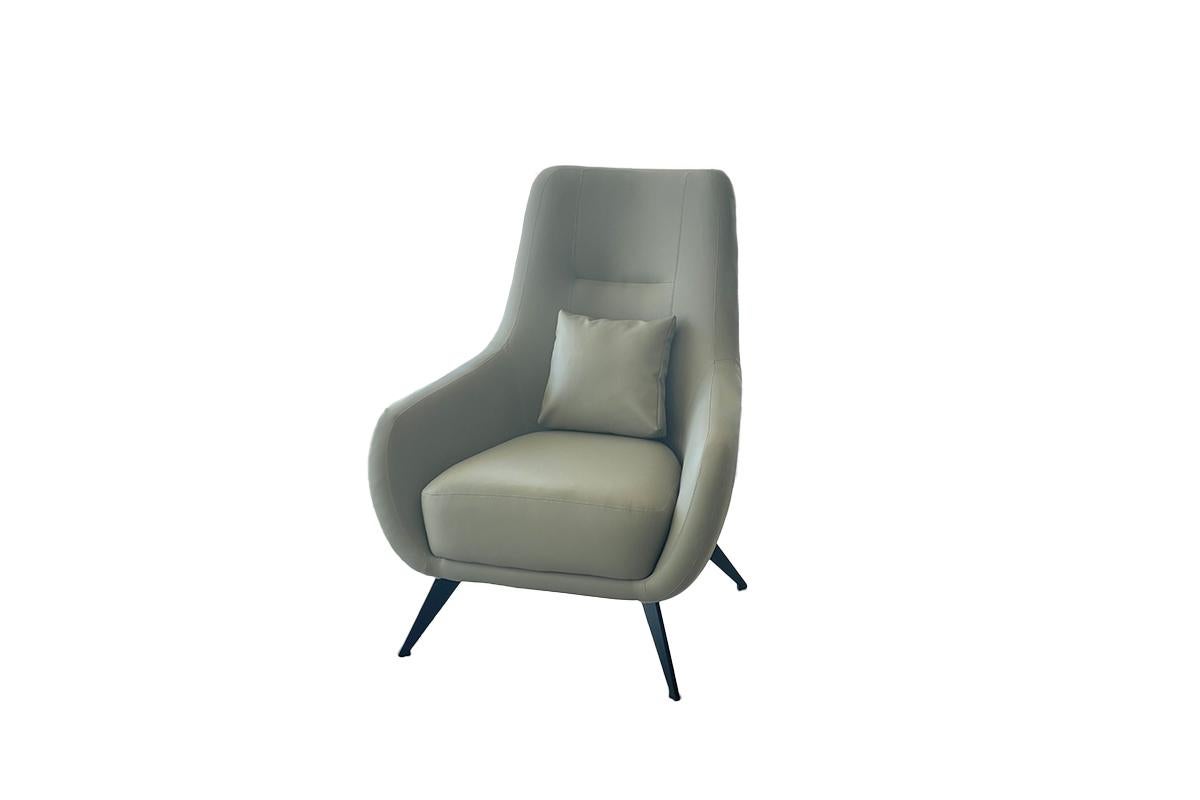 Lounge Chair - Modern Sculptural Seating - Faux Leather Taupe In New Condition For Sale In Miami Beach, FL
