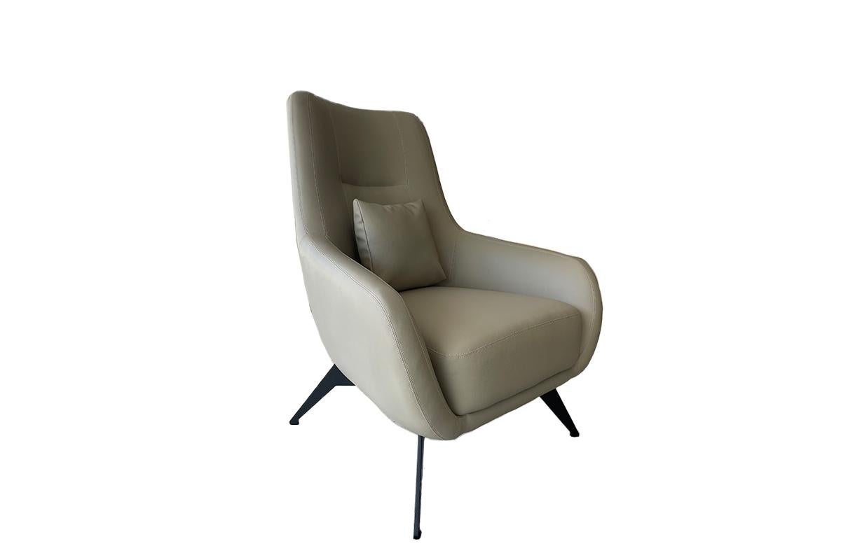Contemporary Lounge Chair - Modern Sculptural Seating - Faux Leather Taupe For Sale