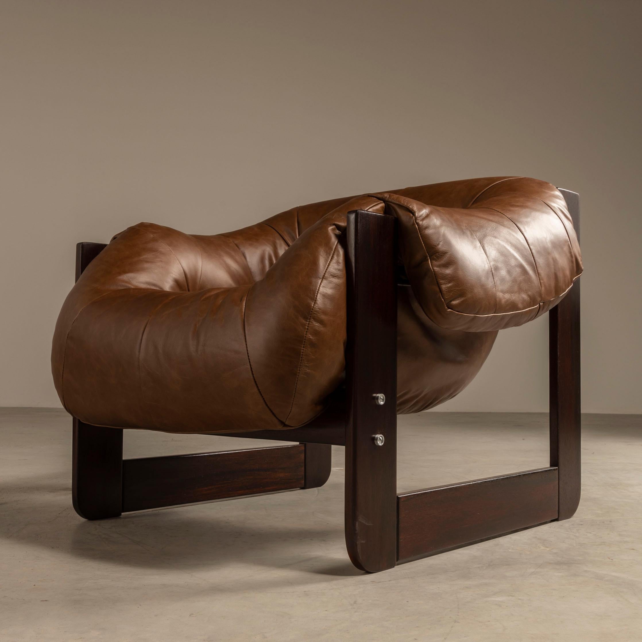 Leather Lounge Chair MP-97, by Percival Lafer, Brazilian Mid-Century Modern Design