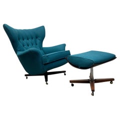 Loungesessel mit Ottomane 1960er G Plan Blofeld 6250 Teal, Teal