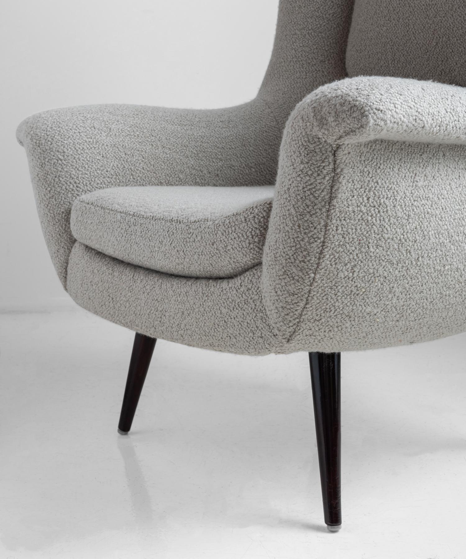 American Lounge Chair and Ottoman by Lawrence Peabody in a Belgian Textured Wool Blend