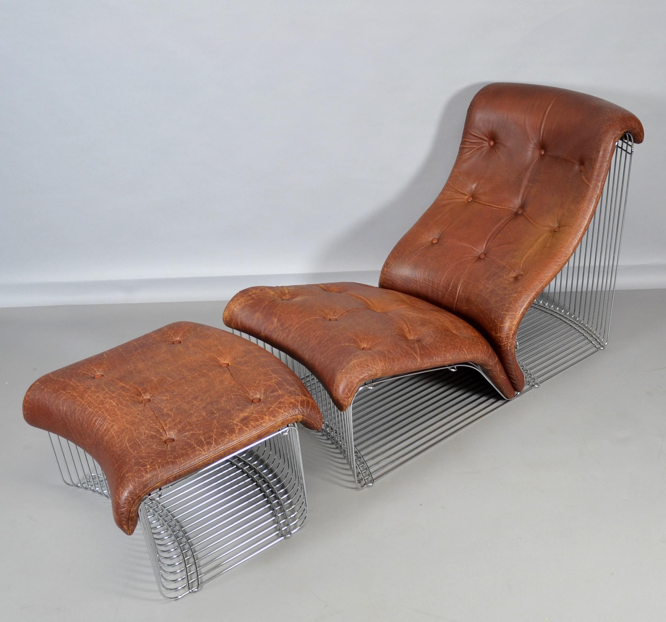 Metal Lounge Chair and Ottoman Pantonova by Verner Panton for Fritz Hansen, 1970s