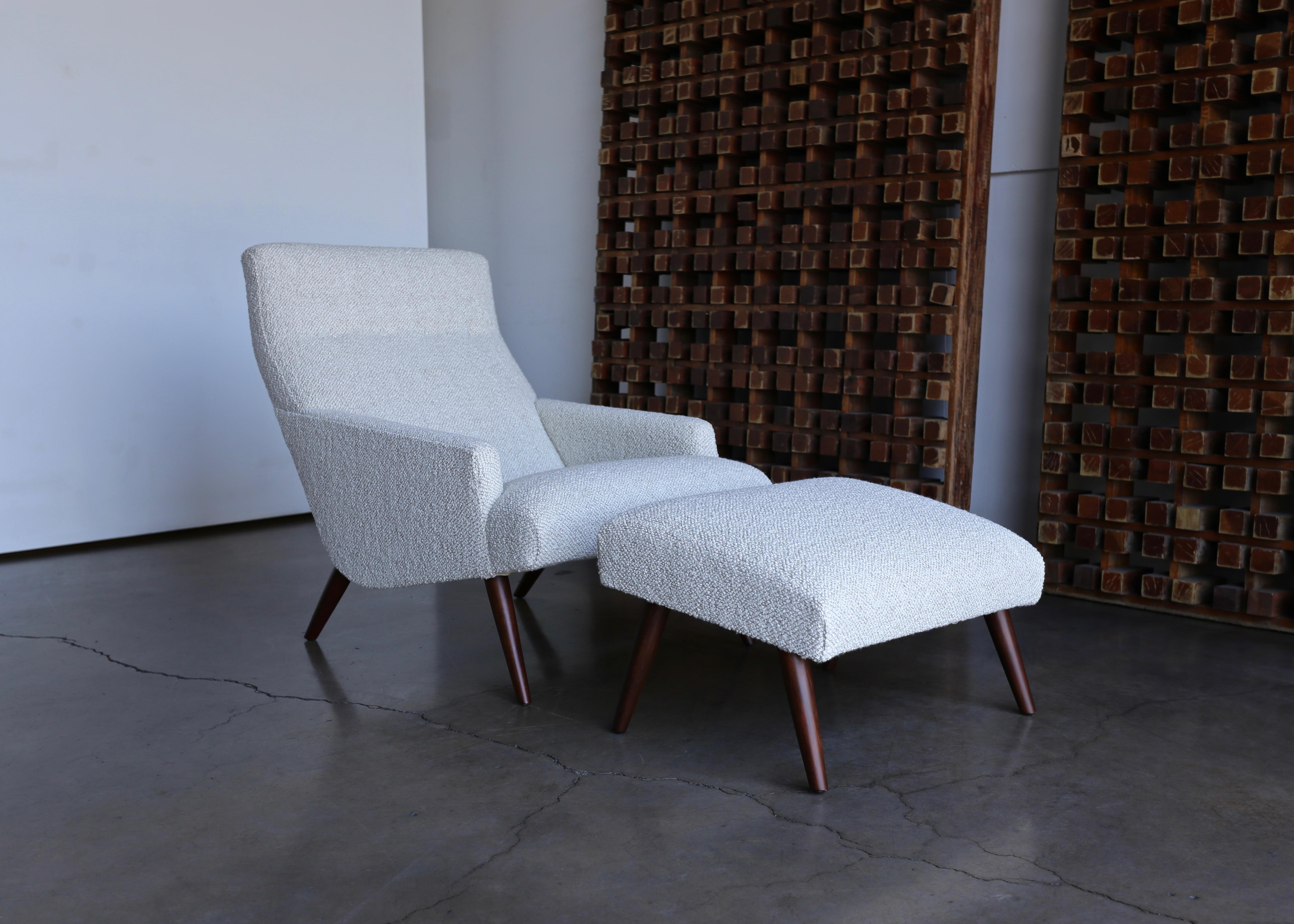 Lounge chair & ottoman, circa 1960. This piece has been professionally restored.

The ottoman measures: 24.5
