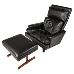 Silla de salón y otomana de cuero, Fredrik A. Kayser, Vatne Møbler, Noruega, 1960