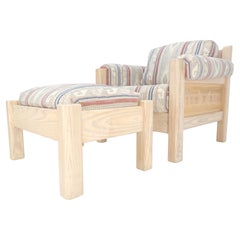 Lounge Chair Ottoman Set c1970s Bleached Redwood Style Arts & Crafts MINT!