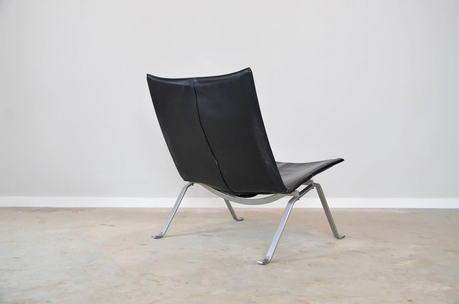 Danish Poul Kjaerholm Black Leather Lounge Chair PK 22 for E. Kold Cristensen, Denmark