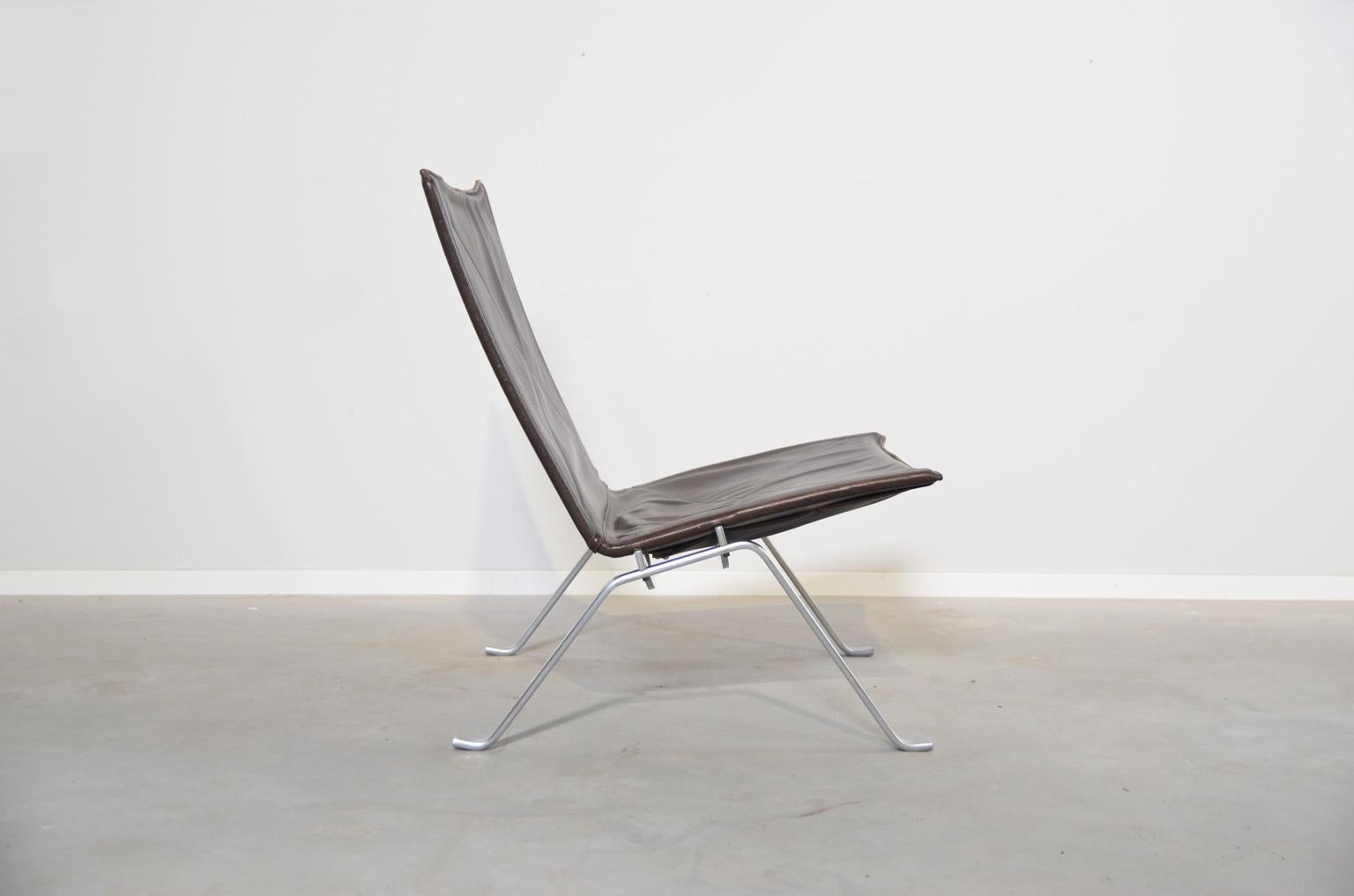 Mid-Century Modern Poul Kjaerholm leather Lounge Chair PK 22 for E. Kold Christensen, Denmark
