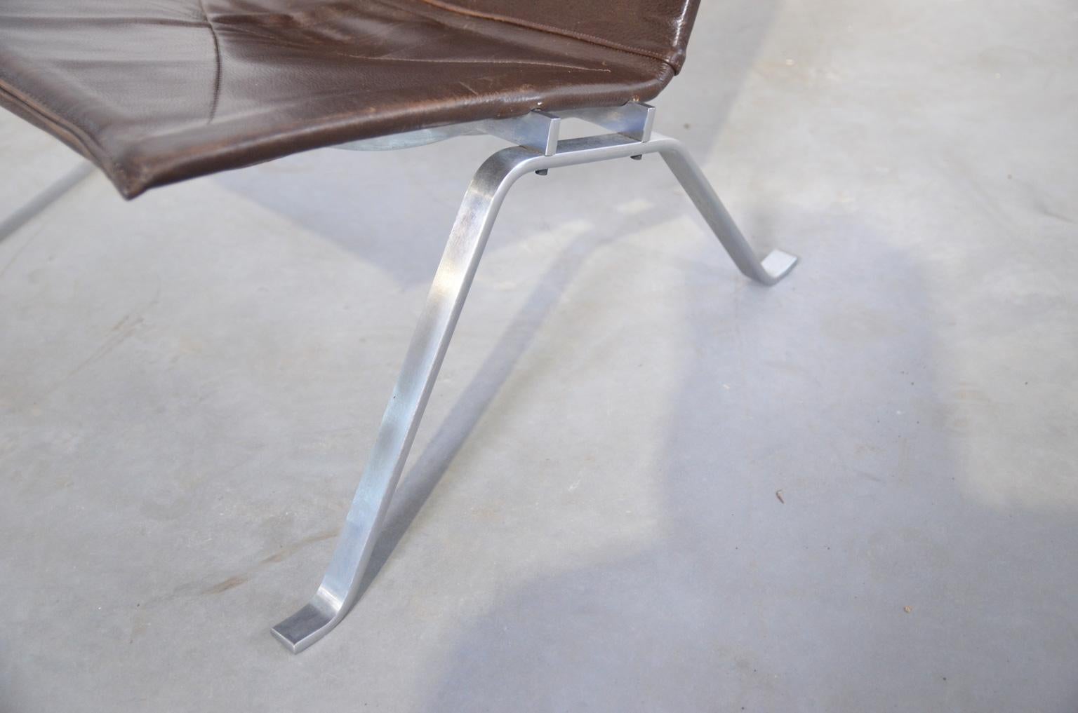 Metal Poul Kjaerholm leather Lounge Chair PK 22 for E. Kold Christensen, Denmark