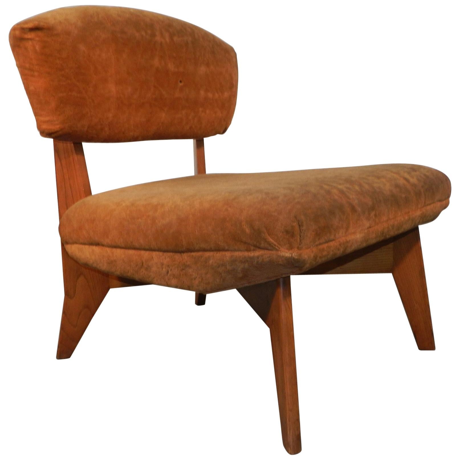 Lounge Chair "Reconstruction" in Oak and Velvet in the Style of Marcel Gascoin