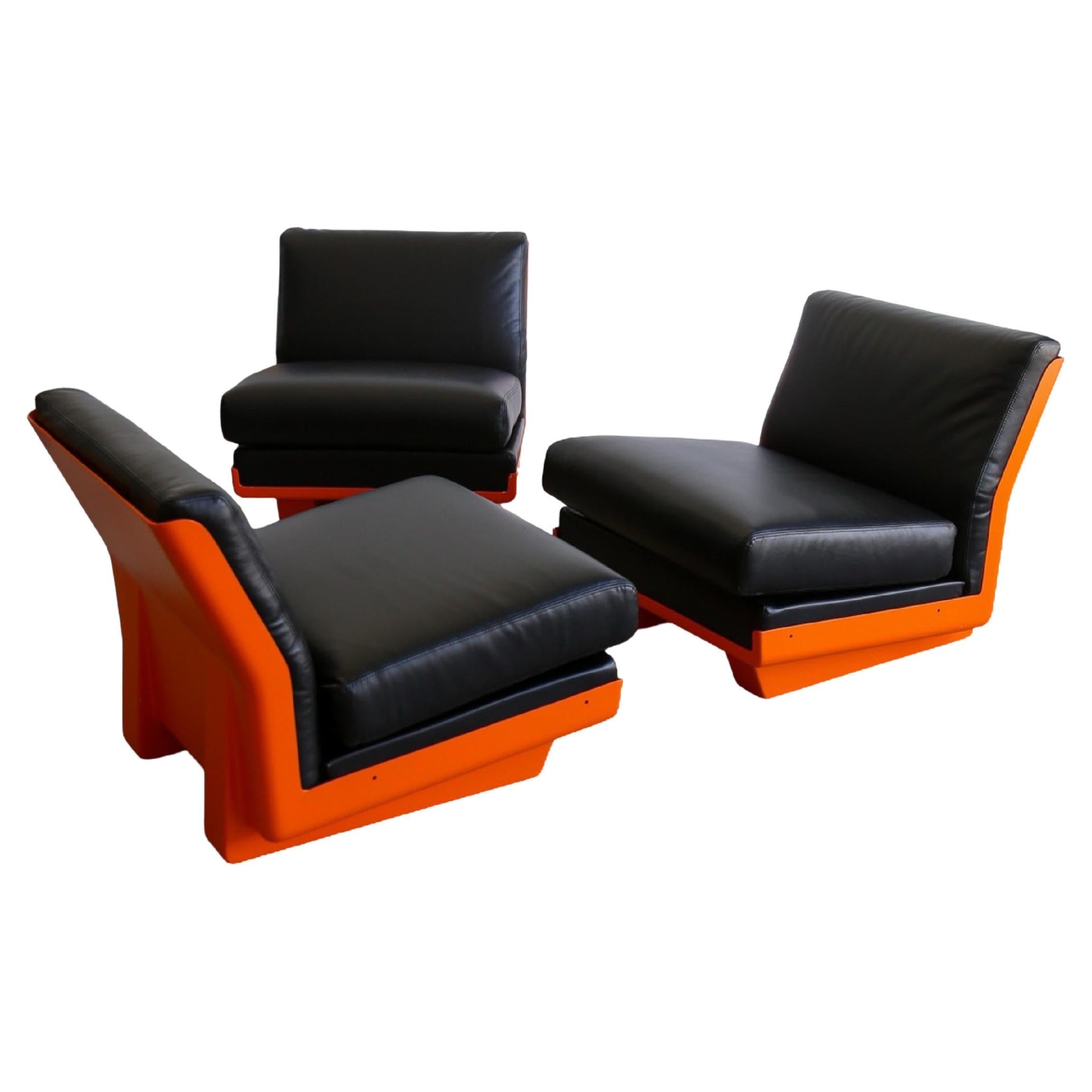 Lounge Chair Set in Orange and Black 1970s