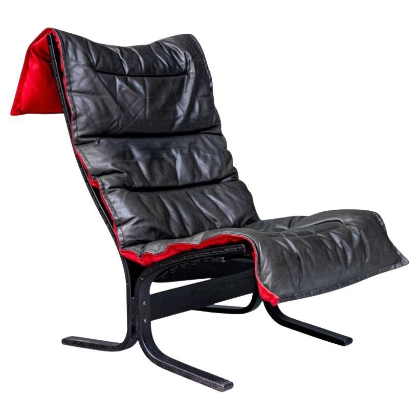 Lounge Chair Siesta, Blk Natural Leather, By I. Relling, Westnofa, Norway, 1980s