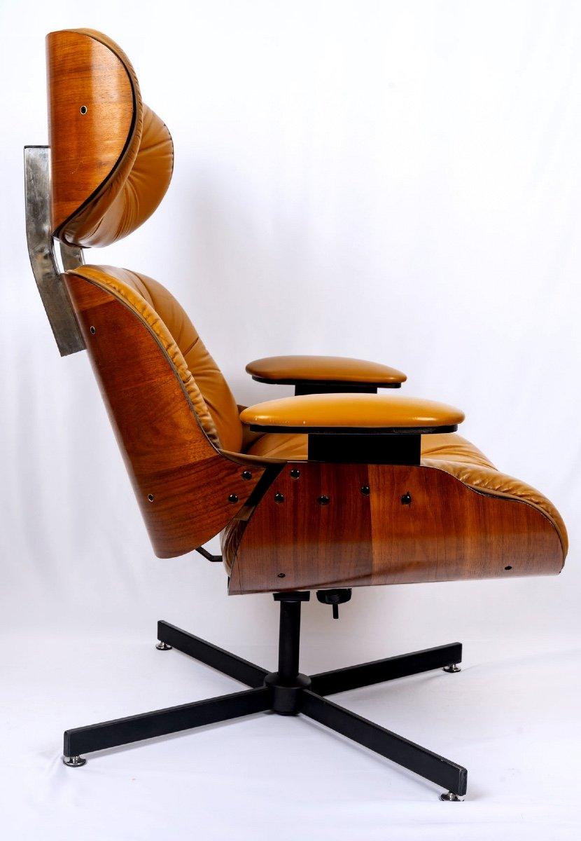 Lounge Chair & Son Ottoman - Leather & Aluminum - Designer Charles & Ray Eames - 3