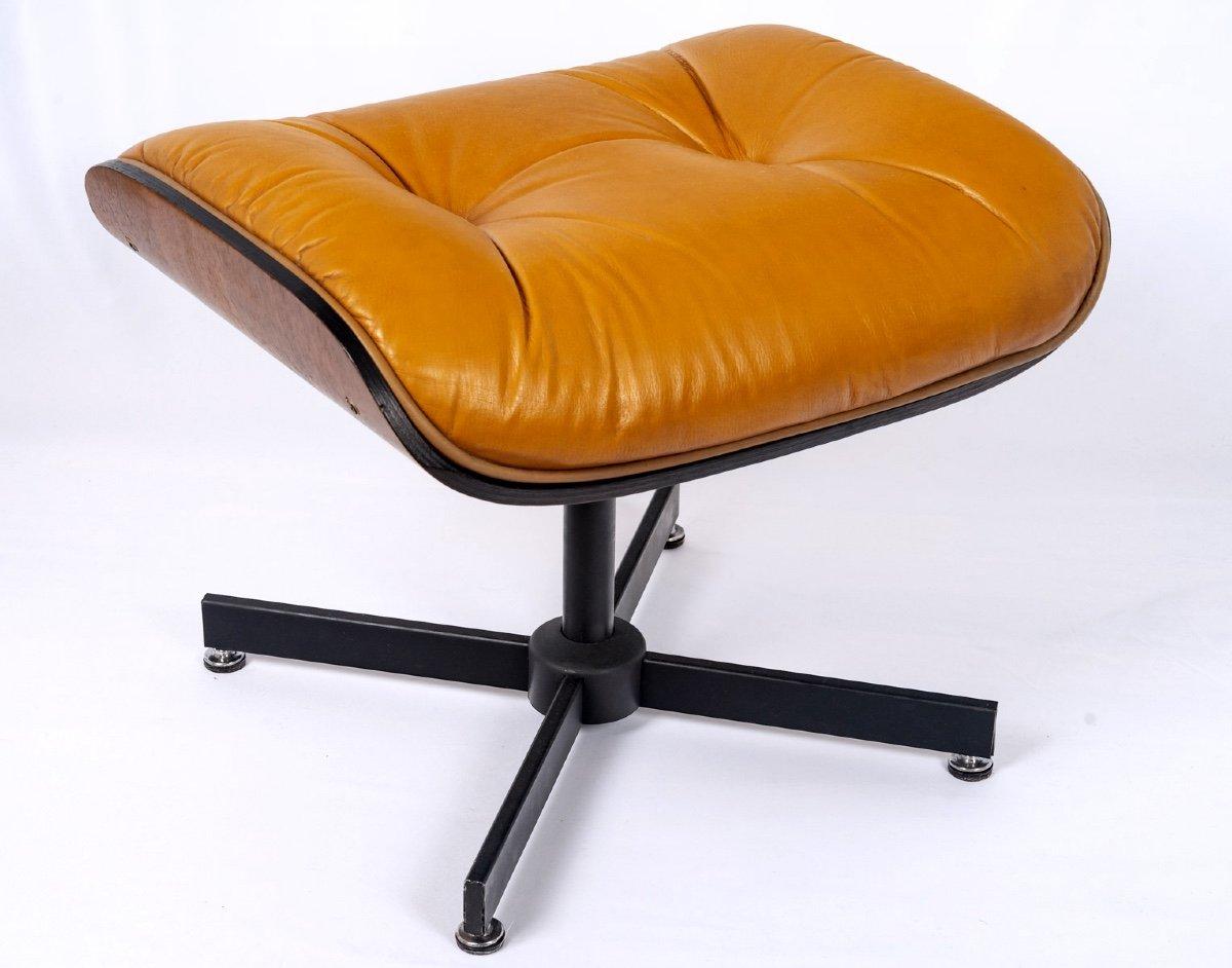 Lounge Chair & Son Ottoman - Leather & Aluminum - Designer Charles & Ray Eames - 5