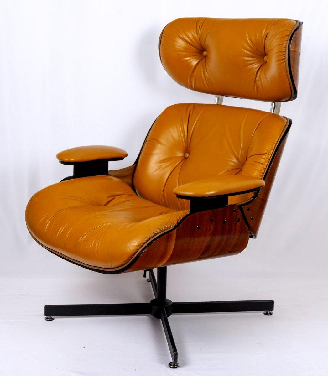Autre Fauteuil de salon & Son Ottoman - Cuir et aluminium - Designer Charles & Ray Eames -