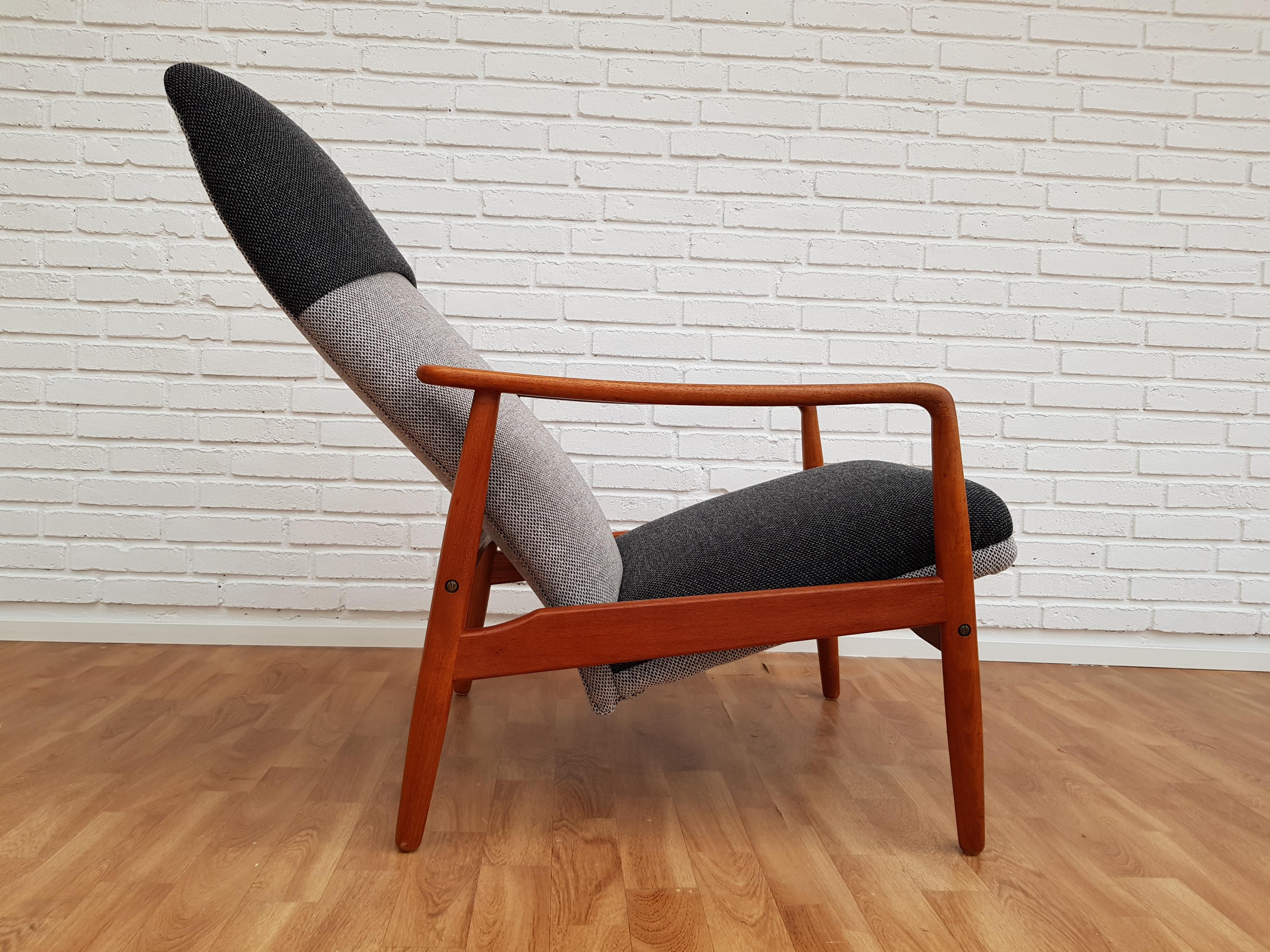 Oiled Danish Design, Lounge Chair by Søren J. Ladefoged & Søn, Wool, Teak, Restored For Sale