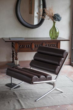 Lounge Chair - Sandcasted Frame in Textured Aluminium with Dark Brown Leather