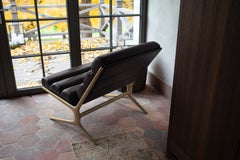 Lounge Chair - Handmade Sandcasted Frame in Textured Brass - Dark Brown Leather