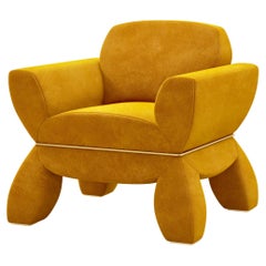 Lounge Chair Upholstered In Velvet With Brass Details