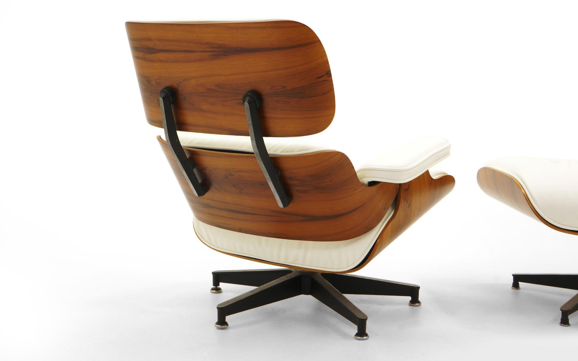Mid-Century Modern Lounge Chair and Ottoman, Charles & Ray Eames, Brazilian Rosewood, White Leather