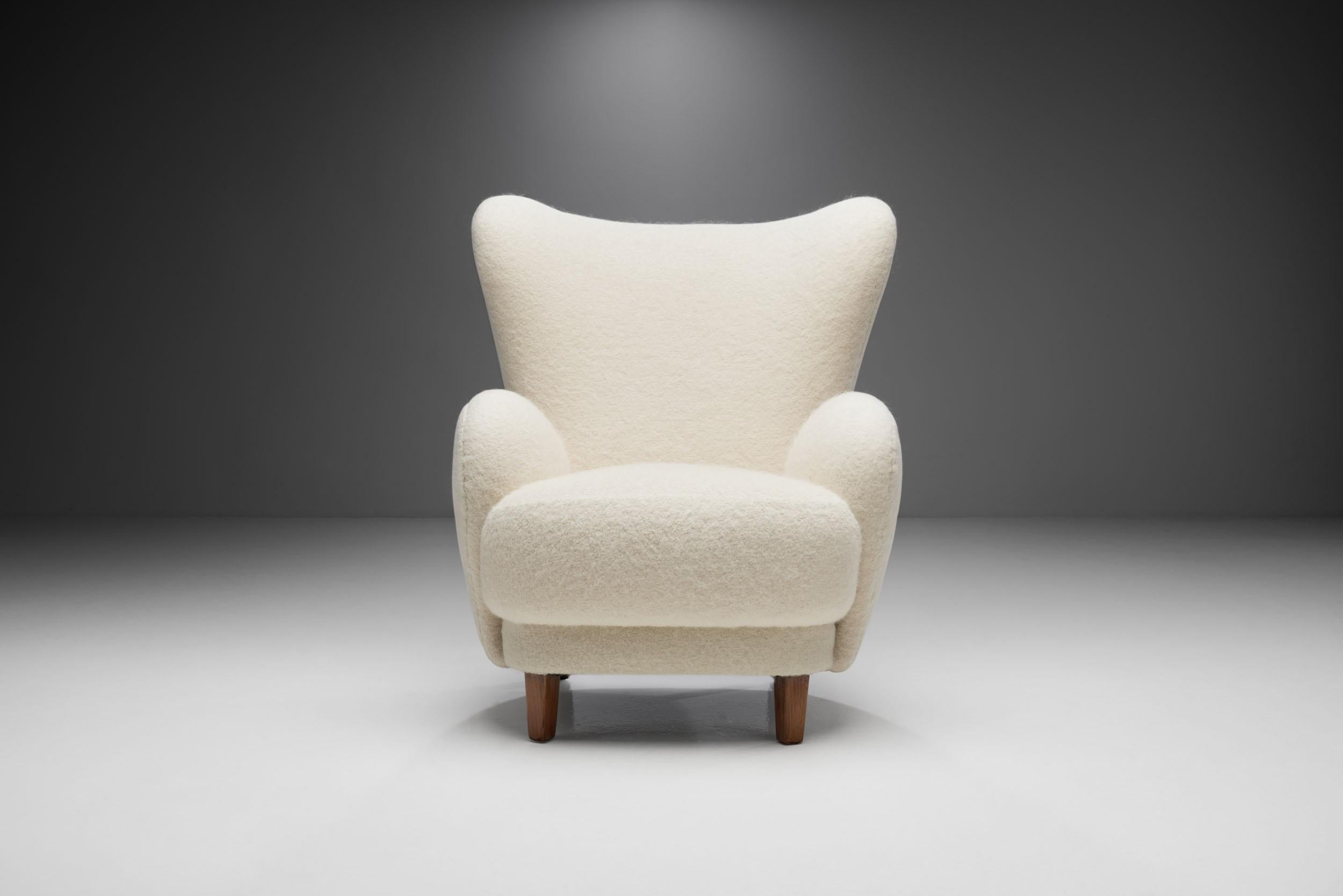 Wool Lounge Chair with Beech Legs by Danish Cabinetmaker, Denmark, 1940s