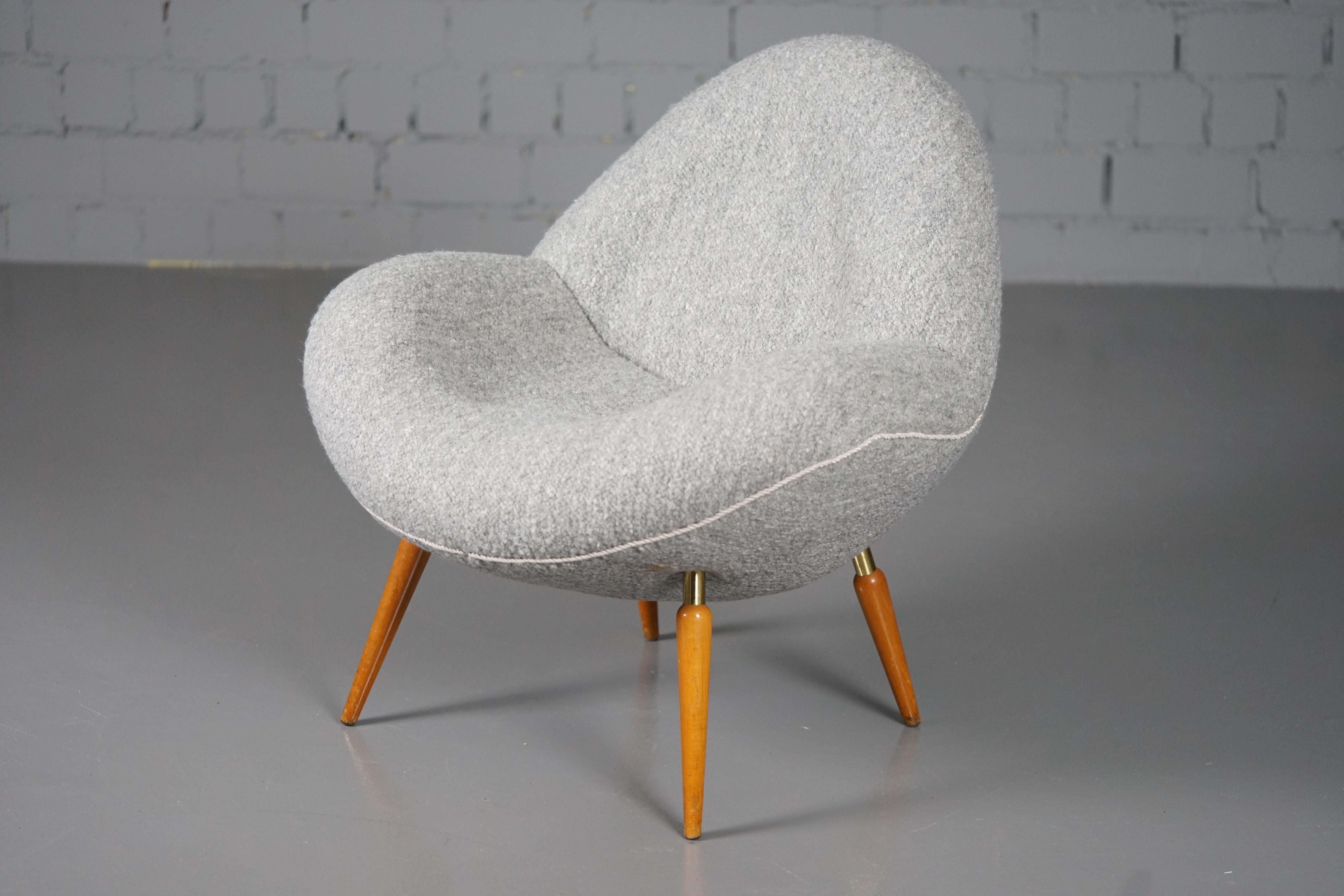 Brass Lounge Chair with Dedar Boucle Fabric by Fritz Neth for Correcta, 1950s For Sale